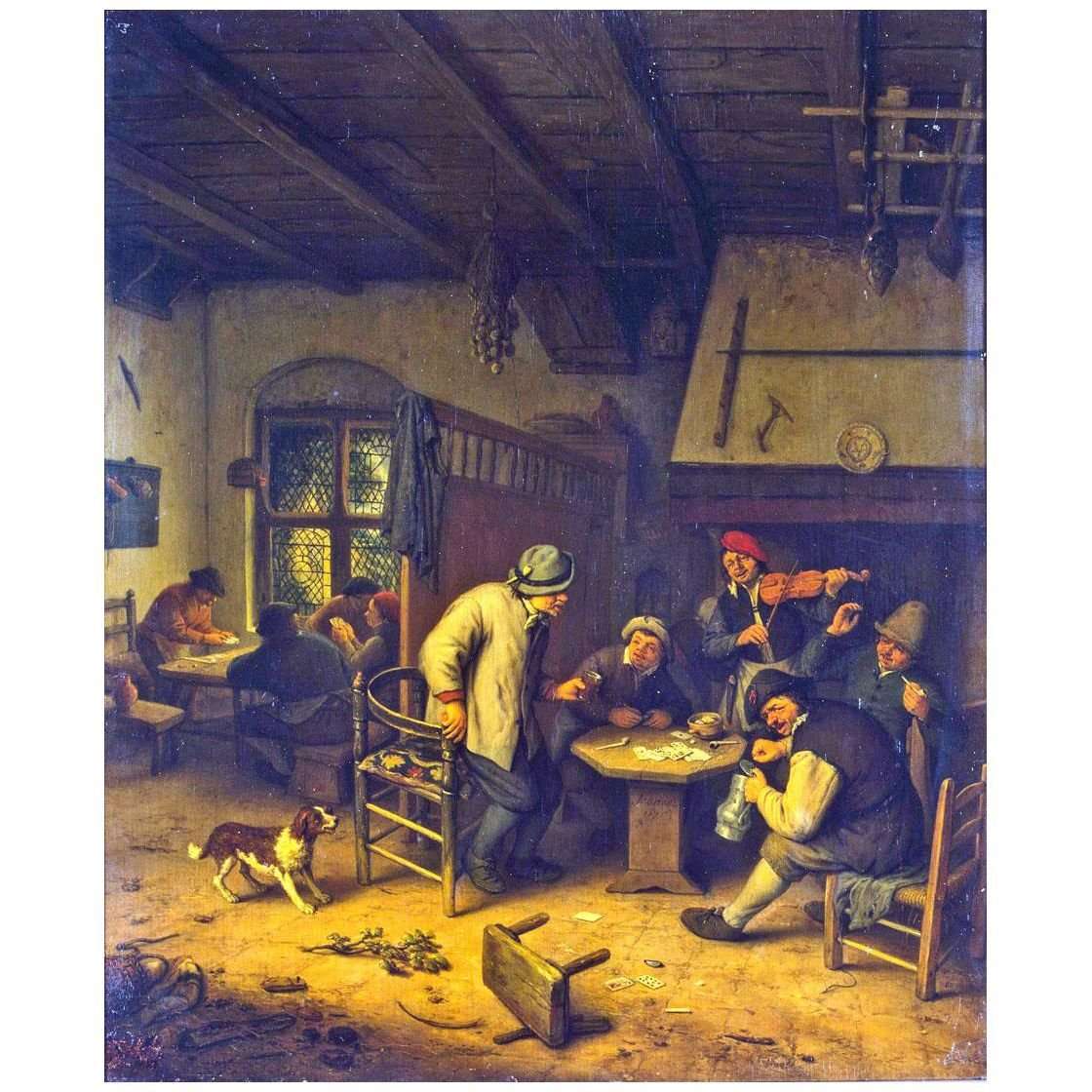   Adriaen van Ostade. Peasants in a Tavern with a Fiddler. 1671. Hermitage Museum