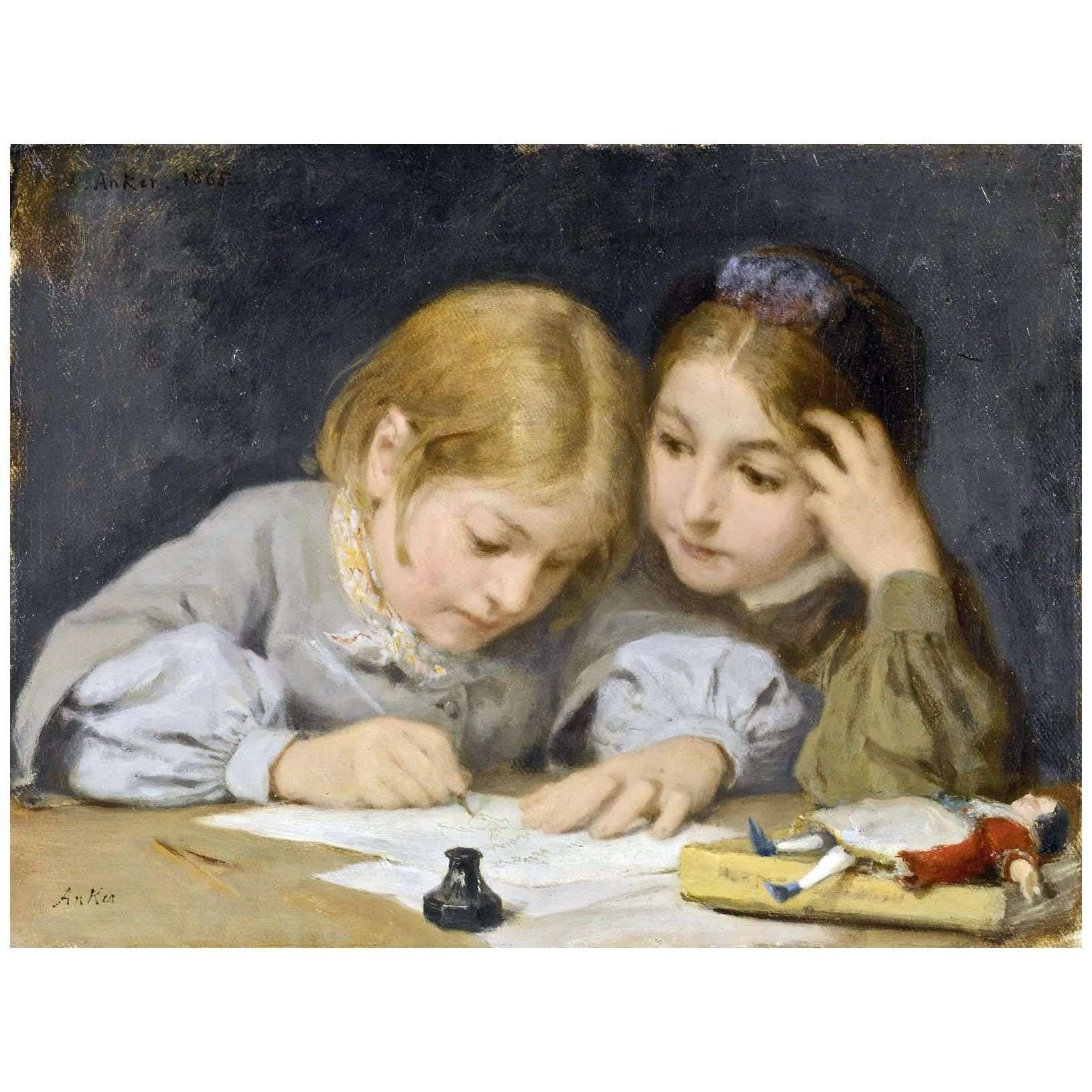  Albert Anker. Schreibunterricht. 1865. Galerie Widmer Basel