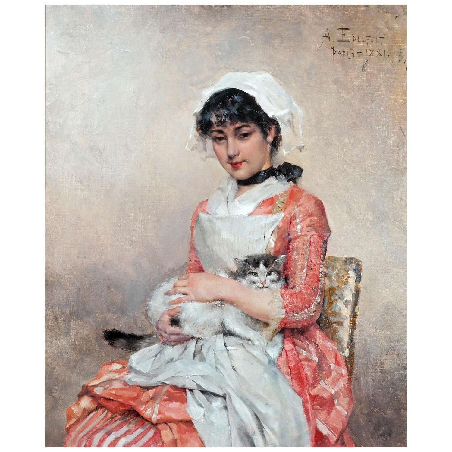  Albert Edelfelt. Girl with a Cat. 1881. Serlachius Museum, Mantta Vilppula