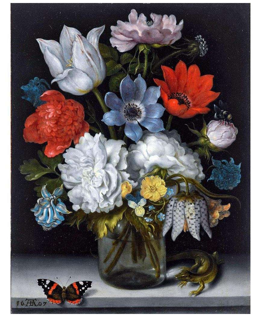  Ambrosius Bosshaert de Oude. Stilleven van bloemen in een glazen kolf. 1607. Private collection