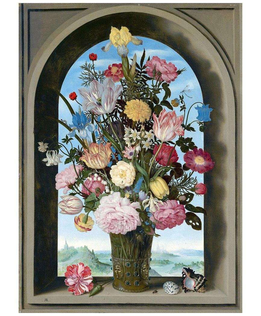  Ambrosius Bosshaert de Oude. Vaas met bloemen in een venster. 1618-1620. Mauritshuis, Den Haag