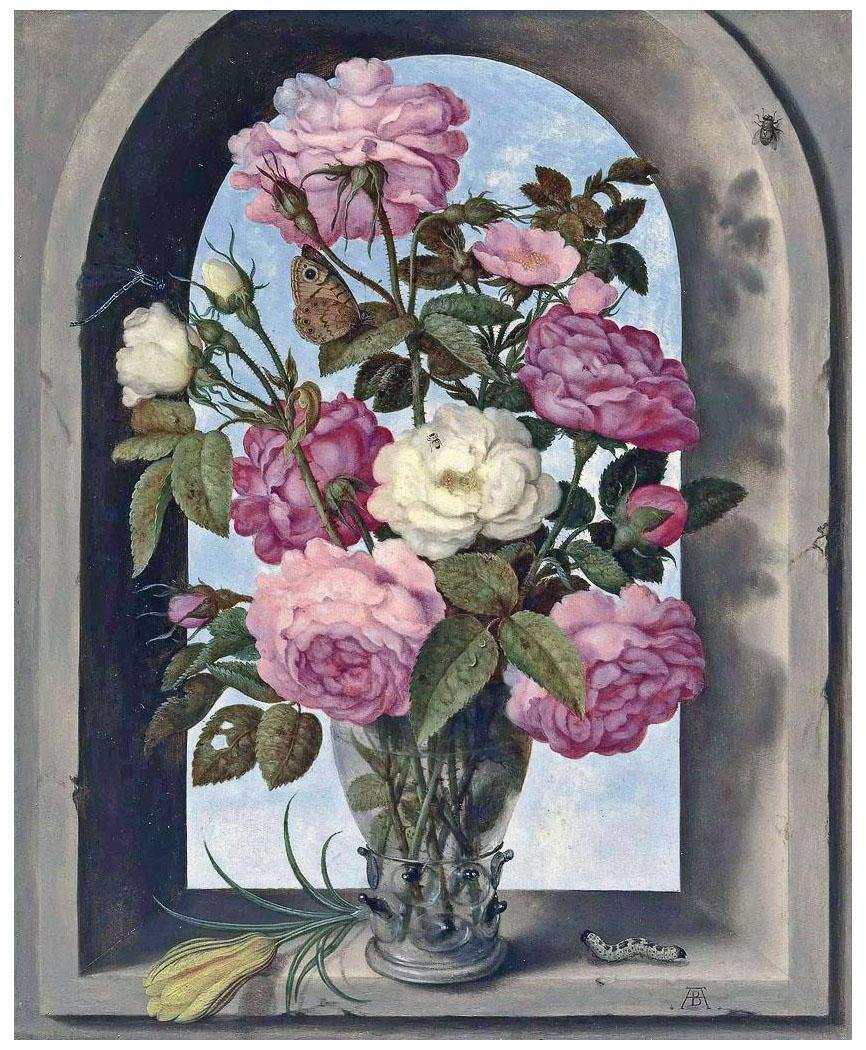  Ambrosius Bosshaert de Oude. Stilleven met rozen in een glazen vaas. 1619. Boston Museum of Fine Arts