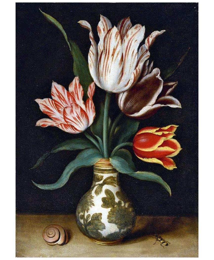  Ambrosius Bosshaert de Oude. Stilleven van vier tulpen. 1610s. Private collection