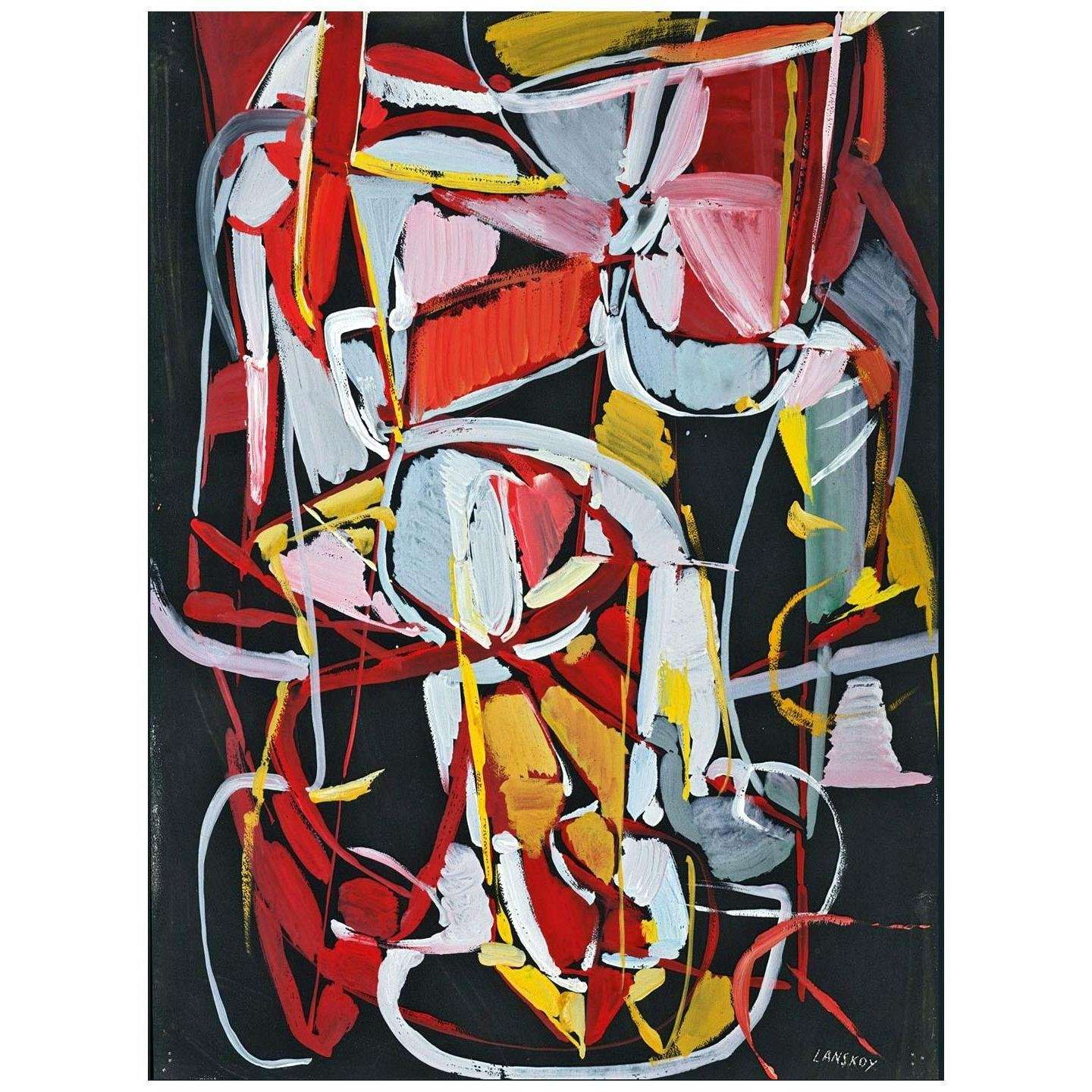  Andre Lanskoy. Composition sur fond rouge et noir. 1970