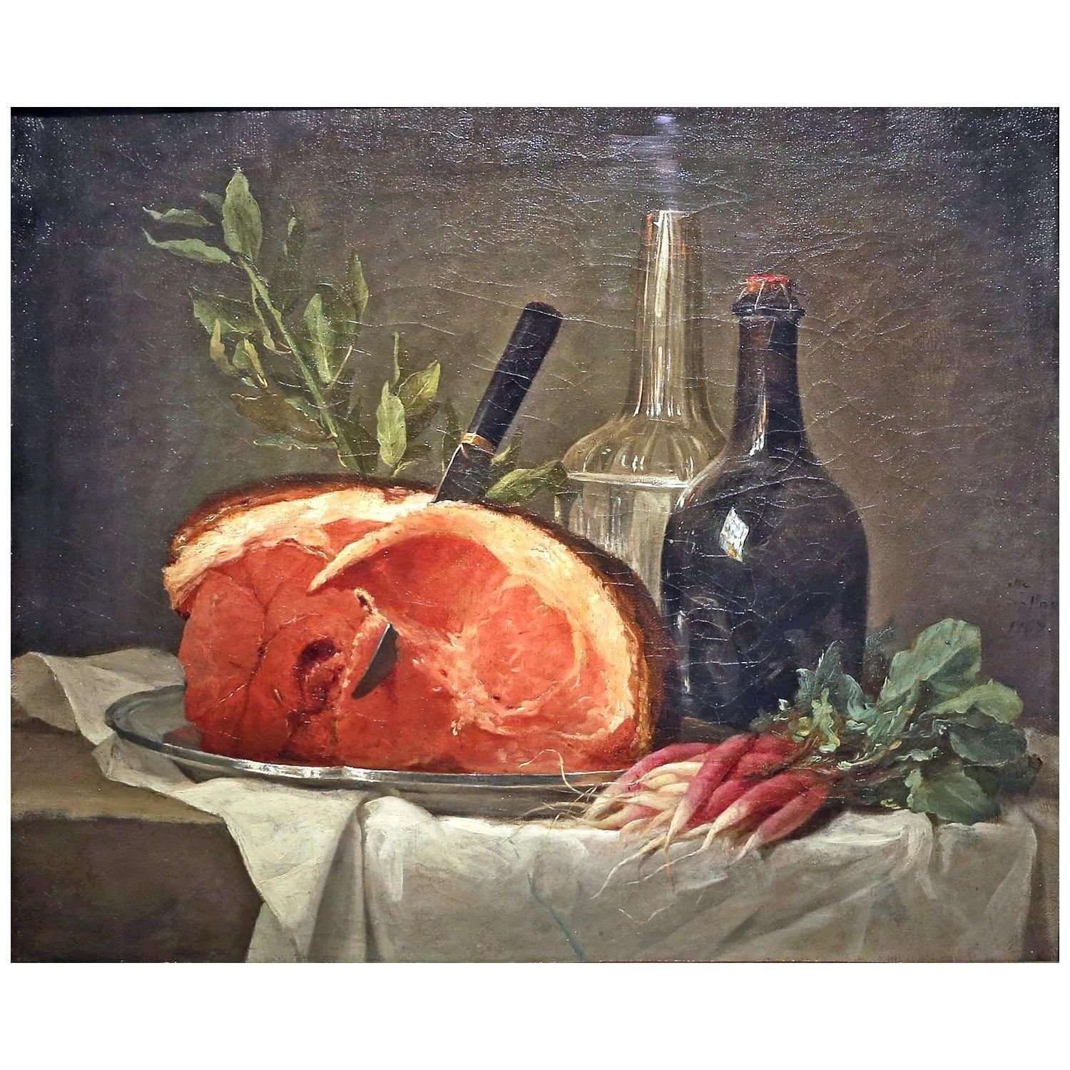  -Anne Vallayer-Coster. Nature morte avec bouteilles et jambon. 1767. Gemaldegalerie Berlin