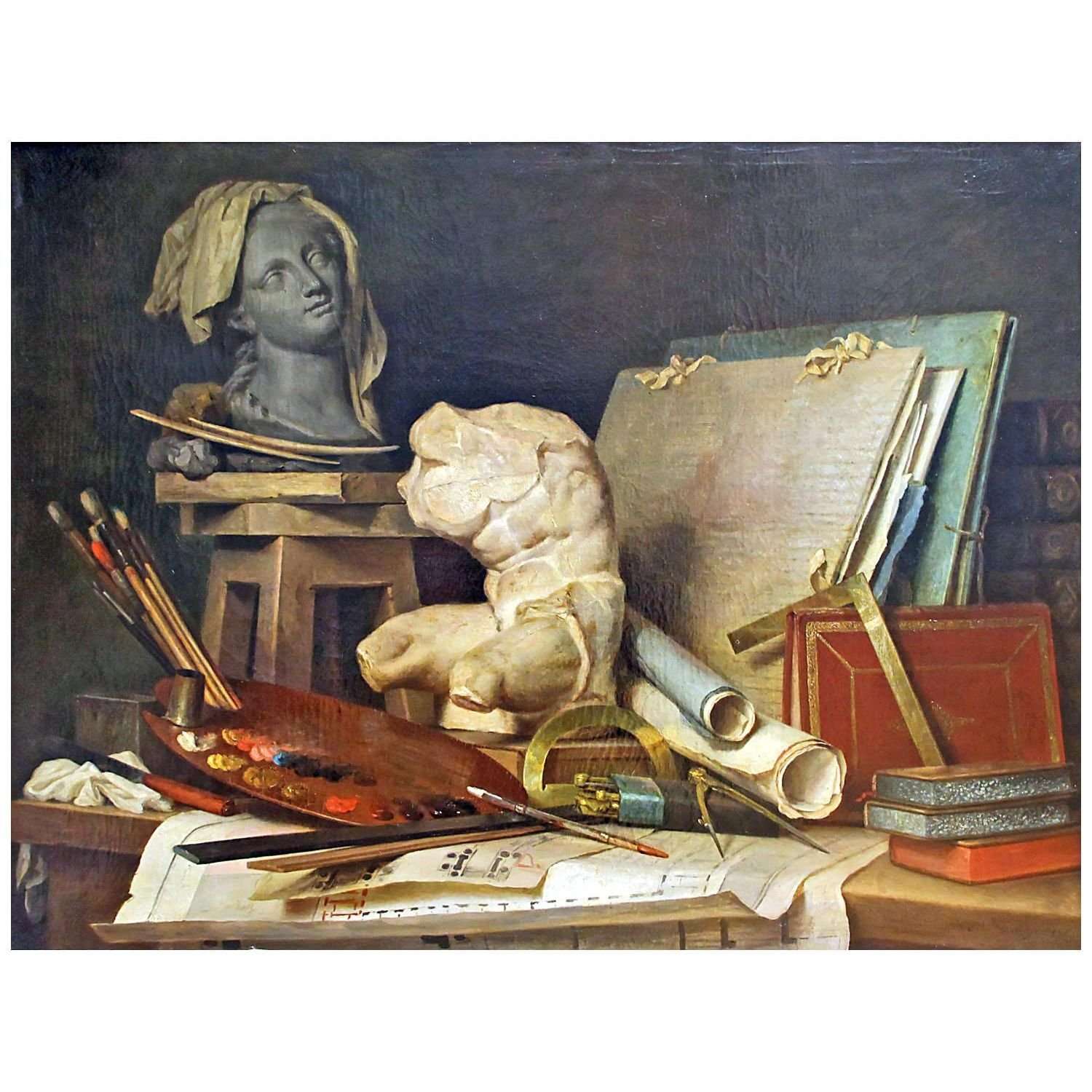  -Anne Vallayer-Coster. Les Attributs de la peinture, de la sculpture et de l'architecture. 1769. Louvre