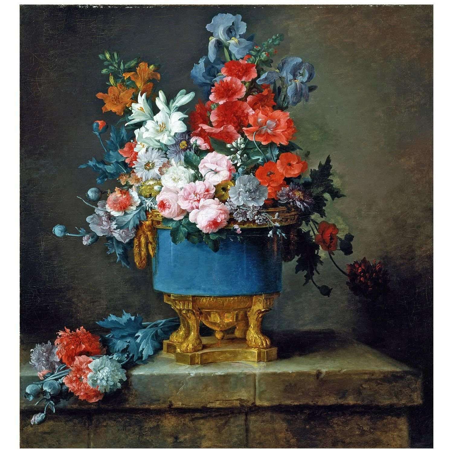  -Anne Vallayer-Coster. Bouquet de Fleurs dans un vase bleu. 1776. Dallas Museum of Art