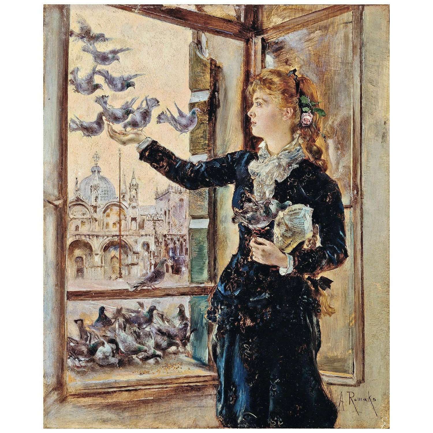  Anton Romalo. Tauben f?tternd. 1875. Galerie Belvedere Wien
