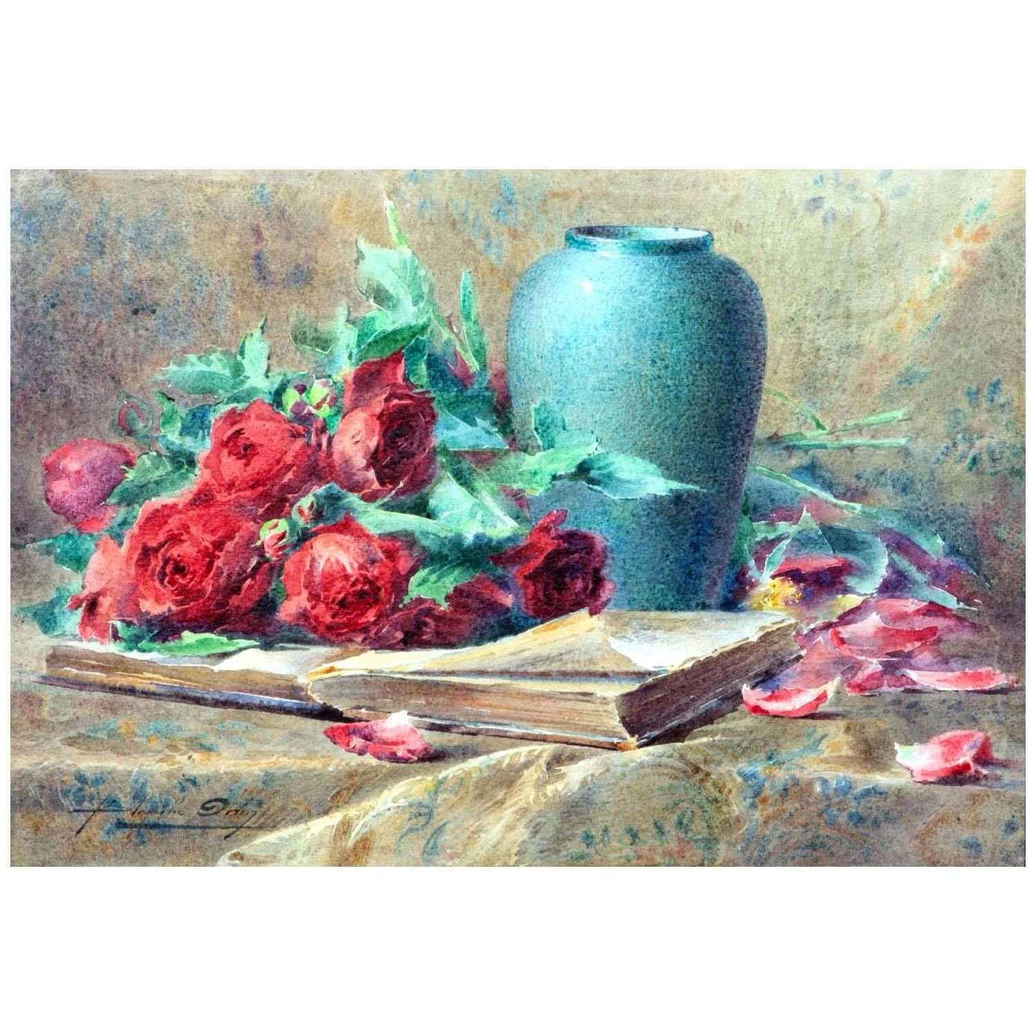  Blanche Odin. Roses, livre et vase turquoise. Private collection