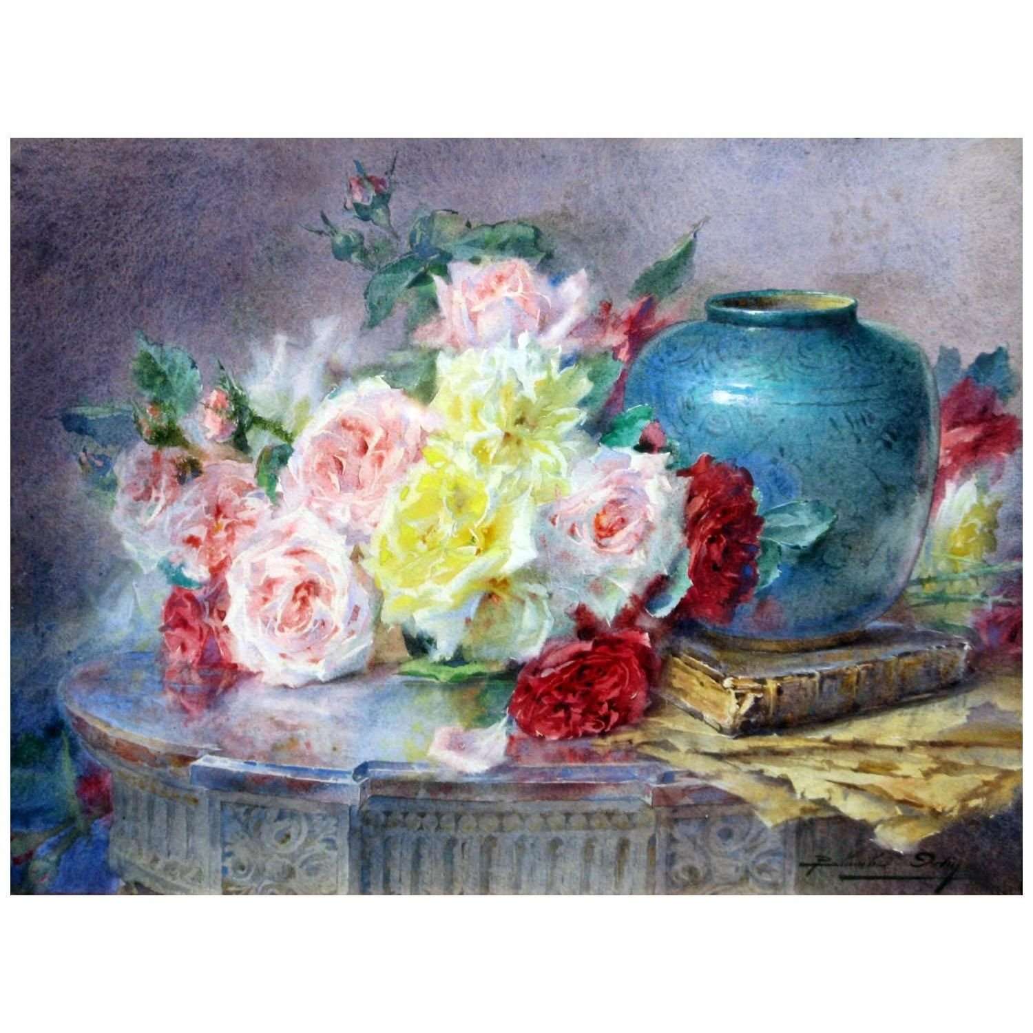  Blanche Odin. Roses, livre et vase. Private collection