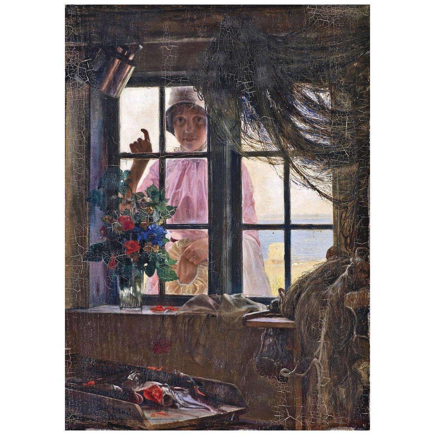   Carl Bloch. Young Girl Knocking at the Window. 1884. SMK Copenhagen