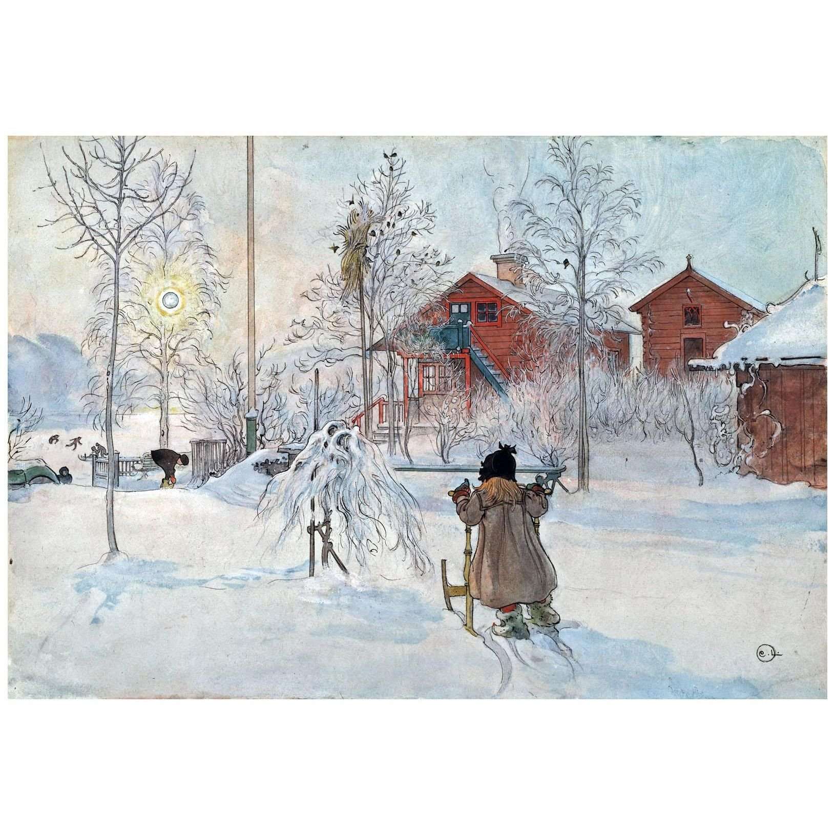   Carl Larsson. The Yard and Washhouse. From A Home Book. 1894