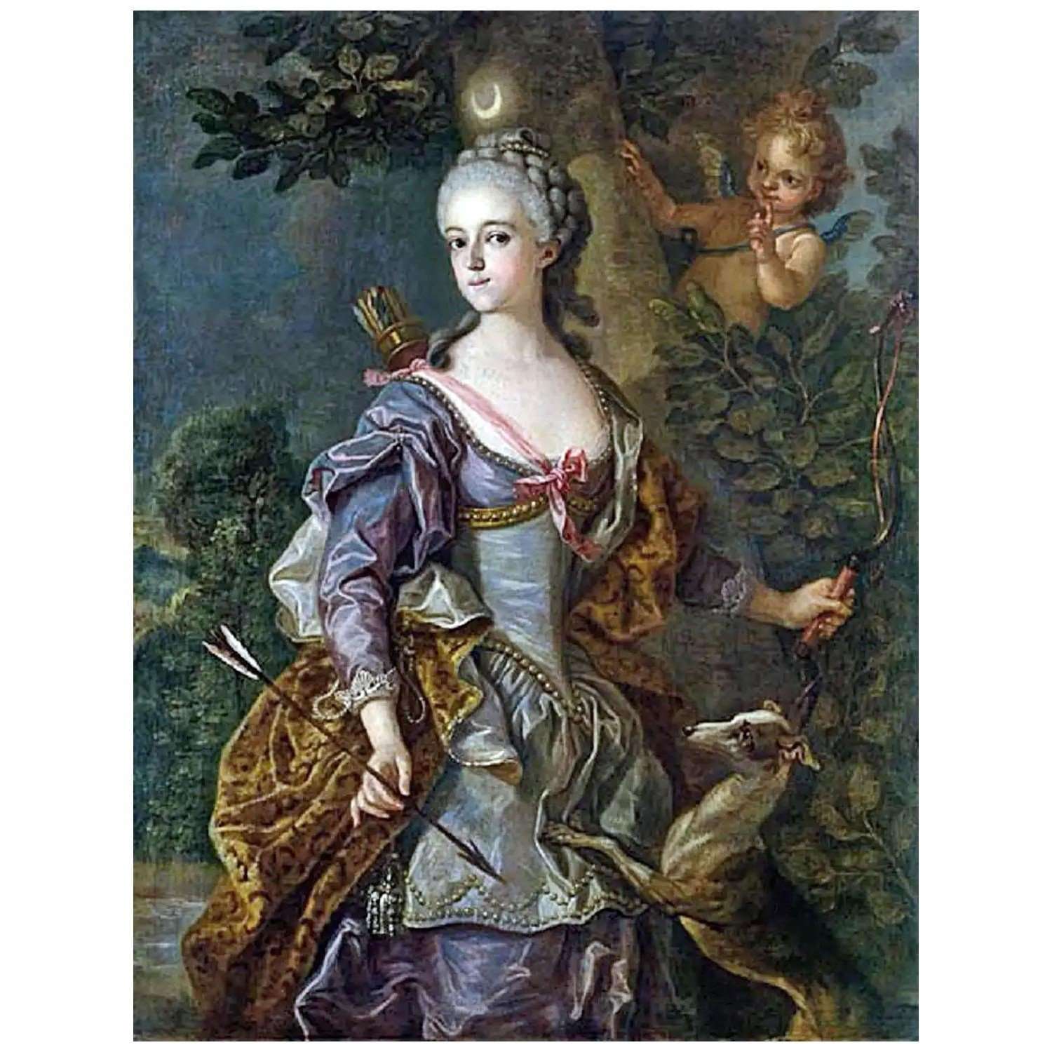     Charles Amedee van Loo. Louise von Anhalt-Dessau as Diana. 1765. Hamburger Kunsthalle
