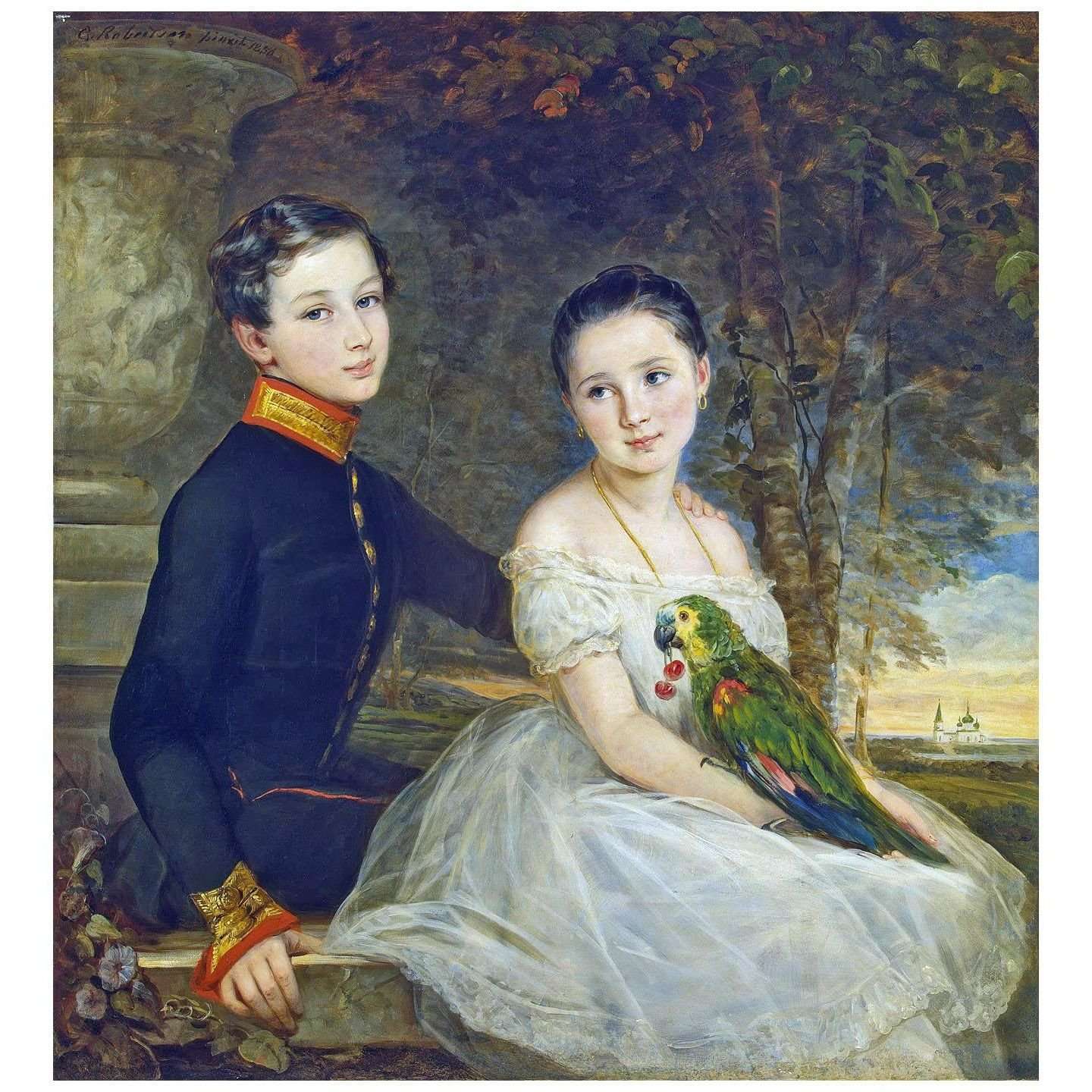  Christina Robertson. Children with Parrot. 1850. Hermitage