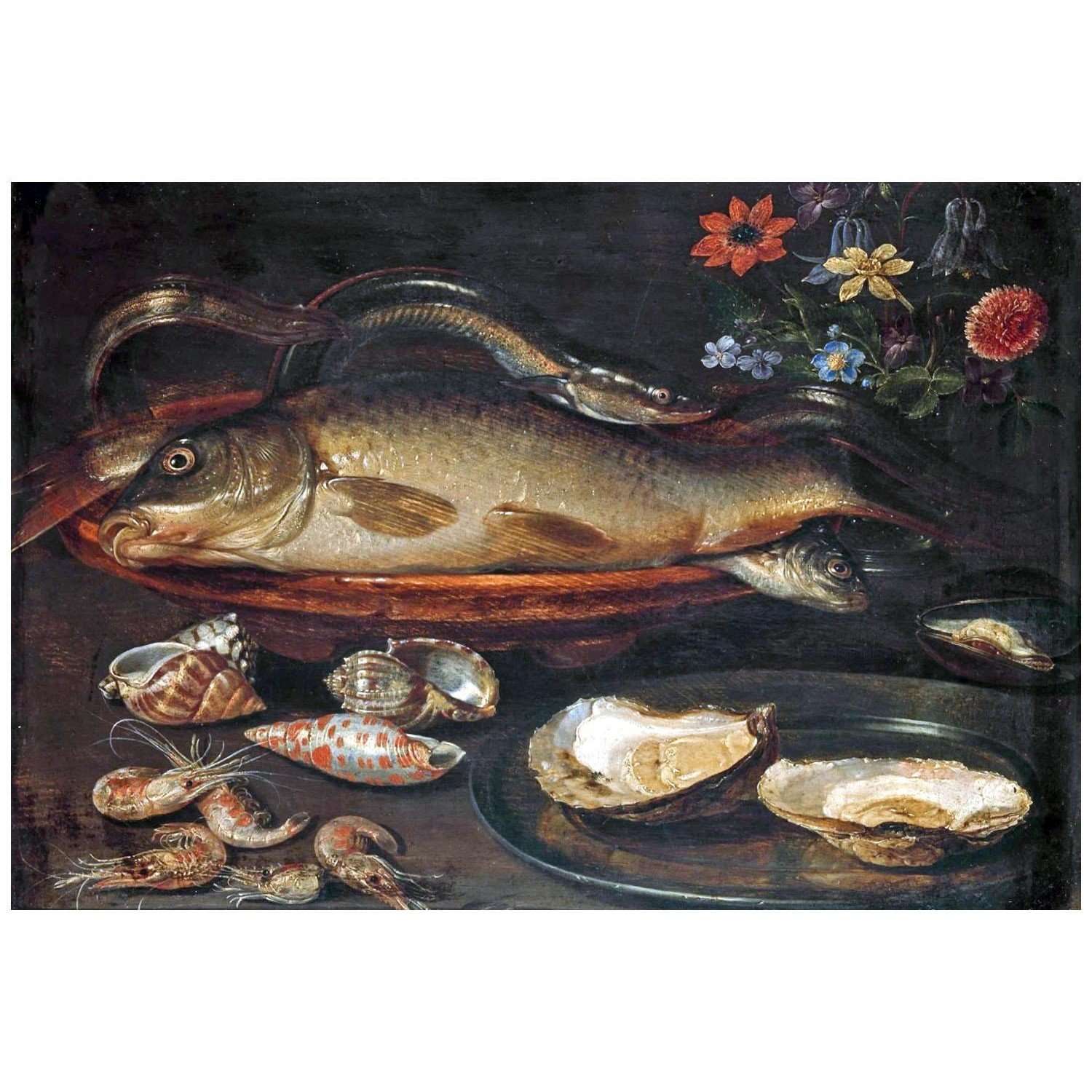  Clara Peeters. Still life with Fish, Sea Food and Flowers. 1612. Rijksmuseum Amsterdam