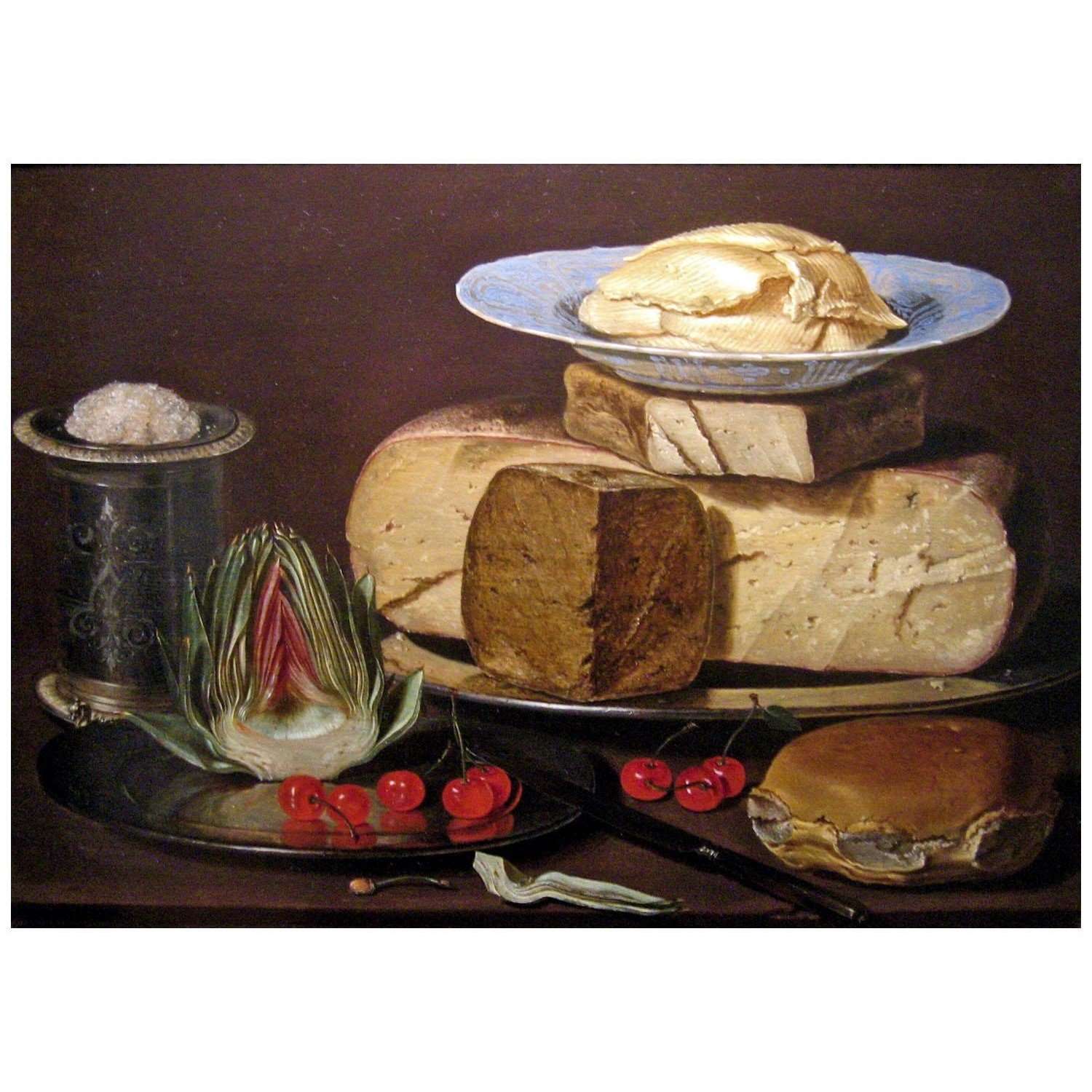 Clara Peeters. Still life with Cheeses, Artichoke, and Cherries. 1625. LACMA Los Angeles