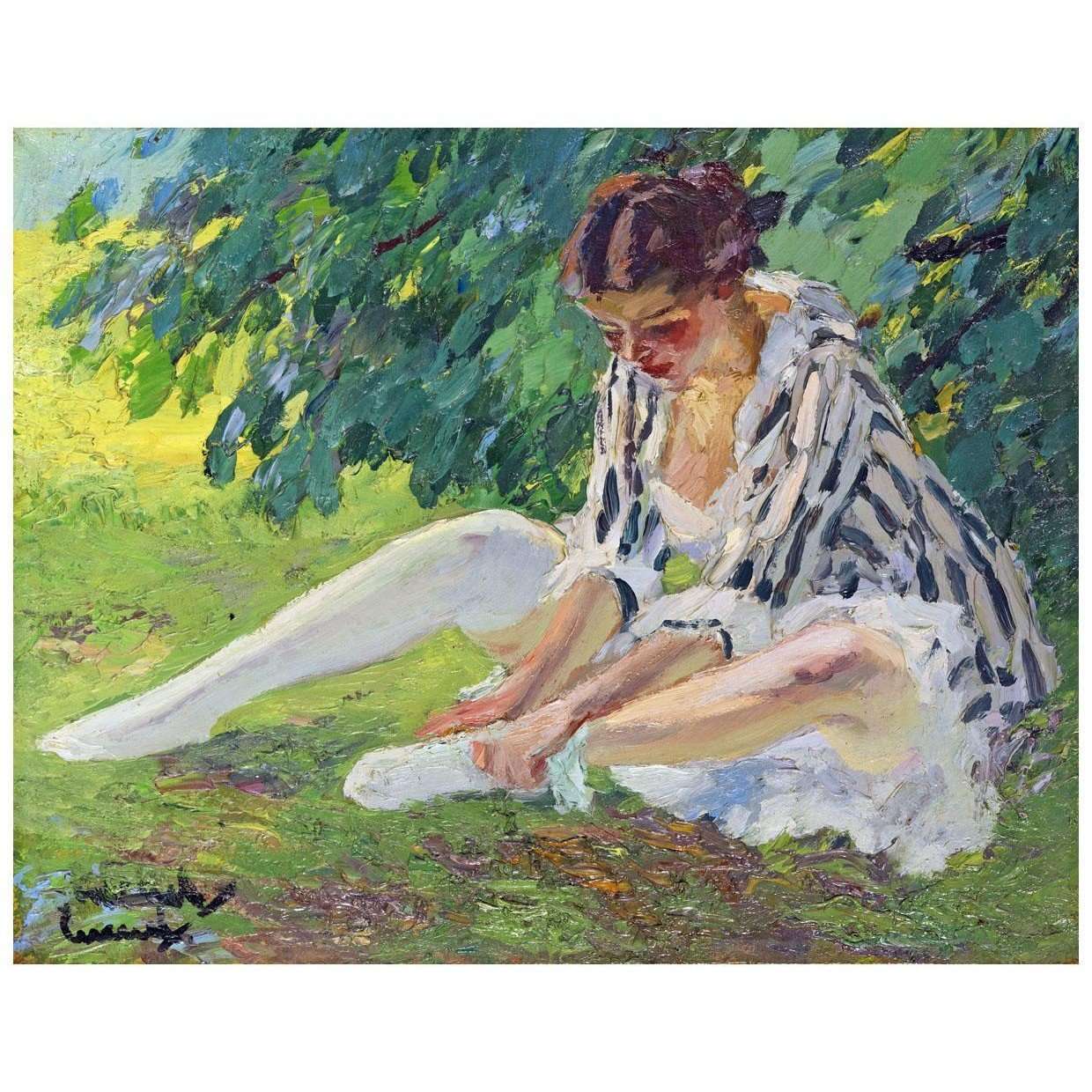  Edward Cucuel. Sitting in Grass. 1910