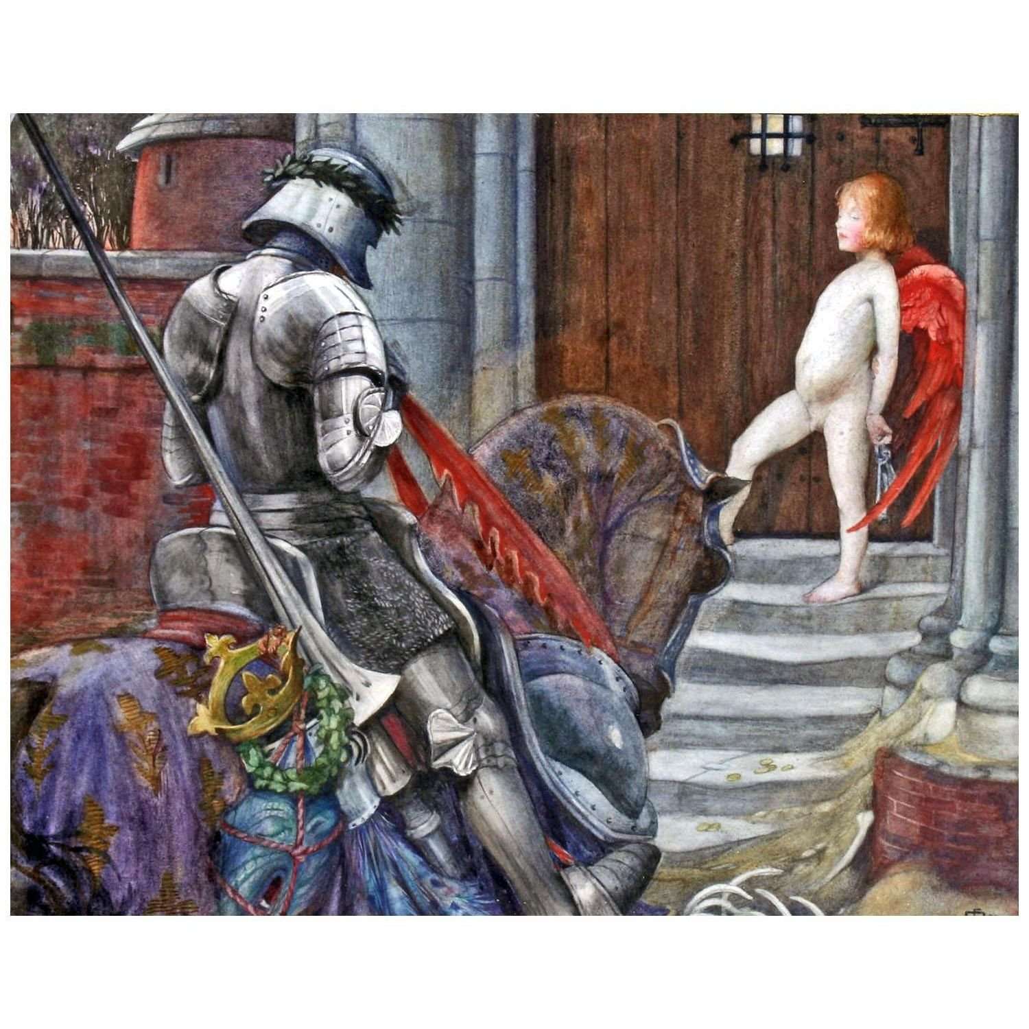  -Eleanor Fortescue-Brickdale. A Knight and Cupid before a Castle Door. 1900