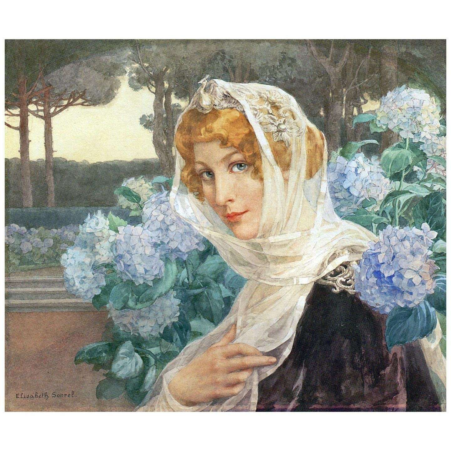  Elisabeth Sonrel. Jeune femme aux hortensias. 1923