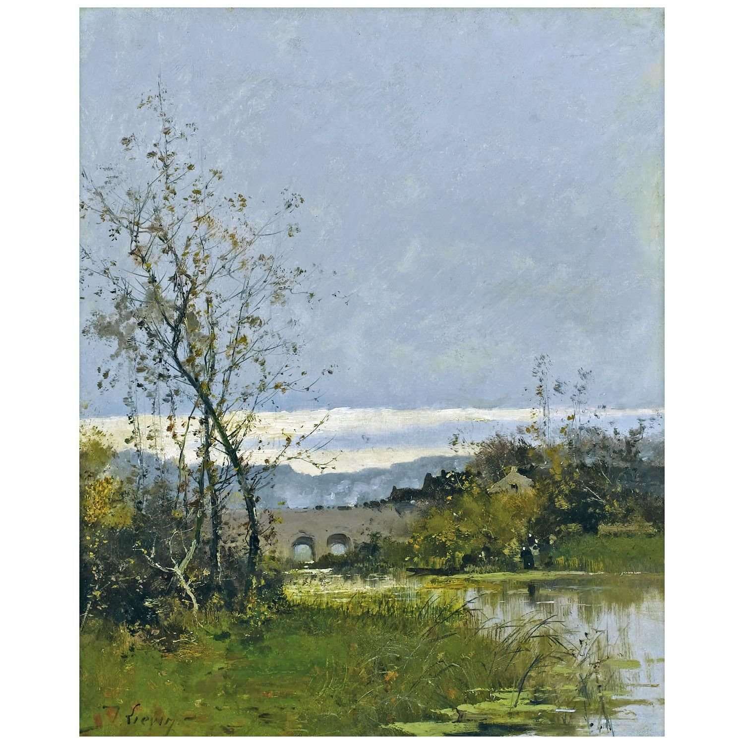  -Eug?ne Galien-Laloue. Long de la rivi?re, en Normandie. 1885