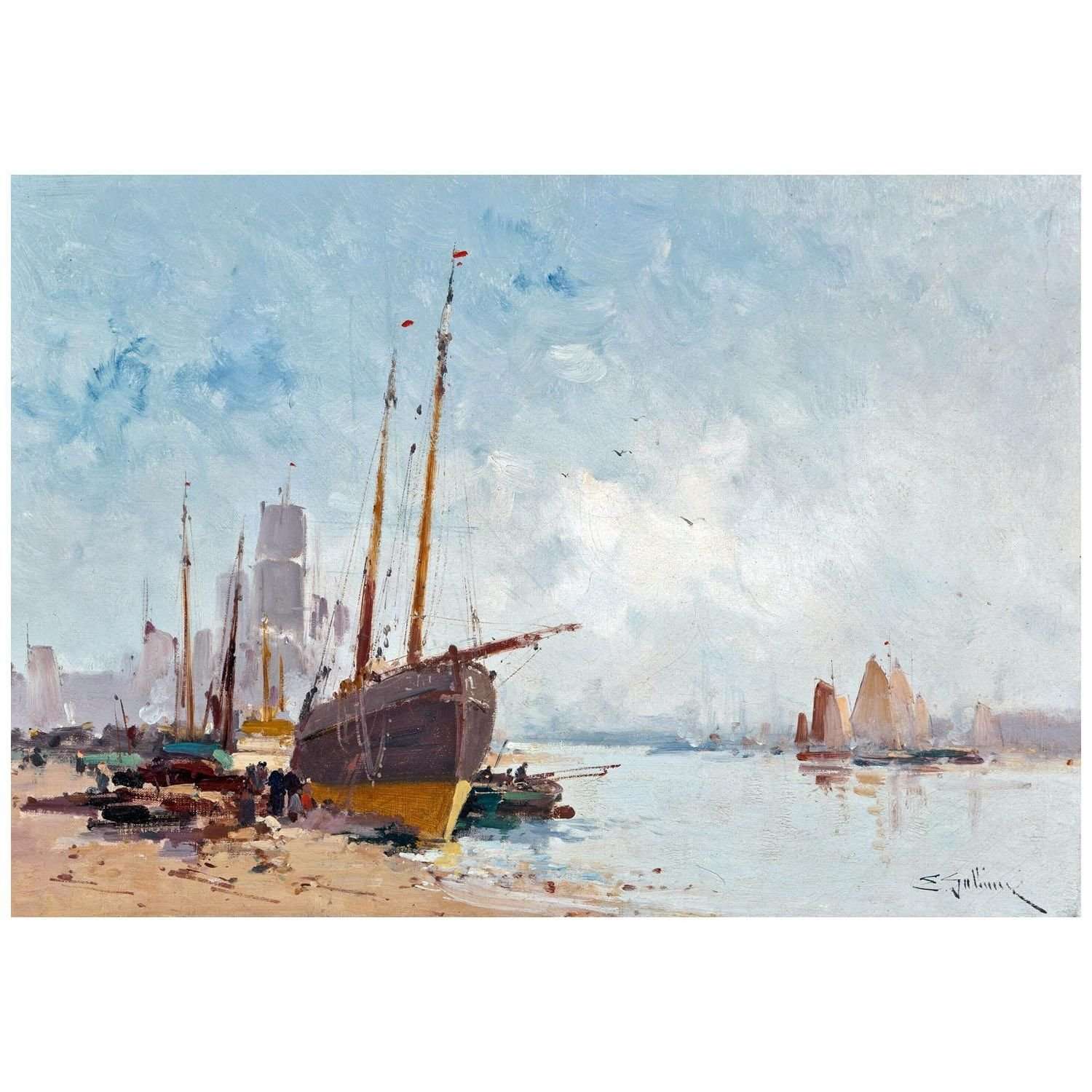  -Eug?ne Galien-Laloue. Bateaux au port. 1918