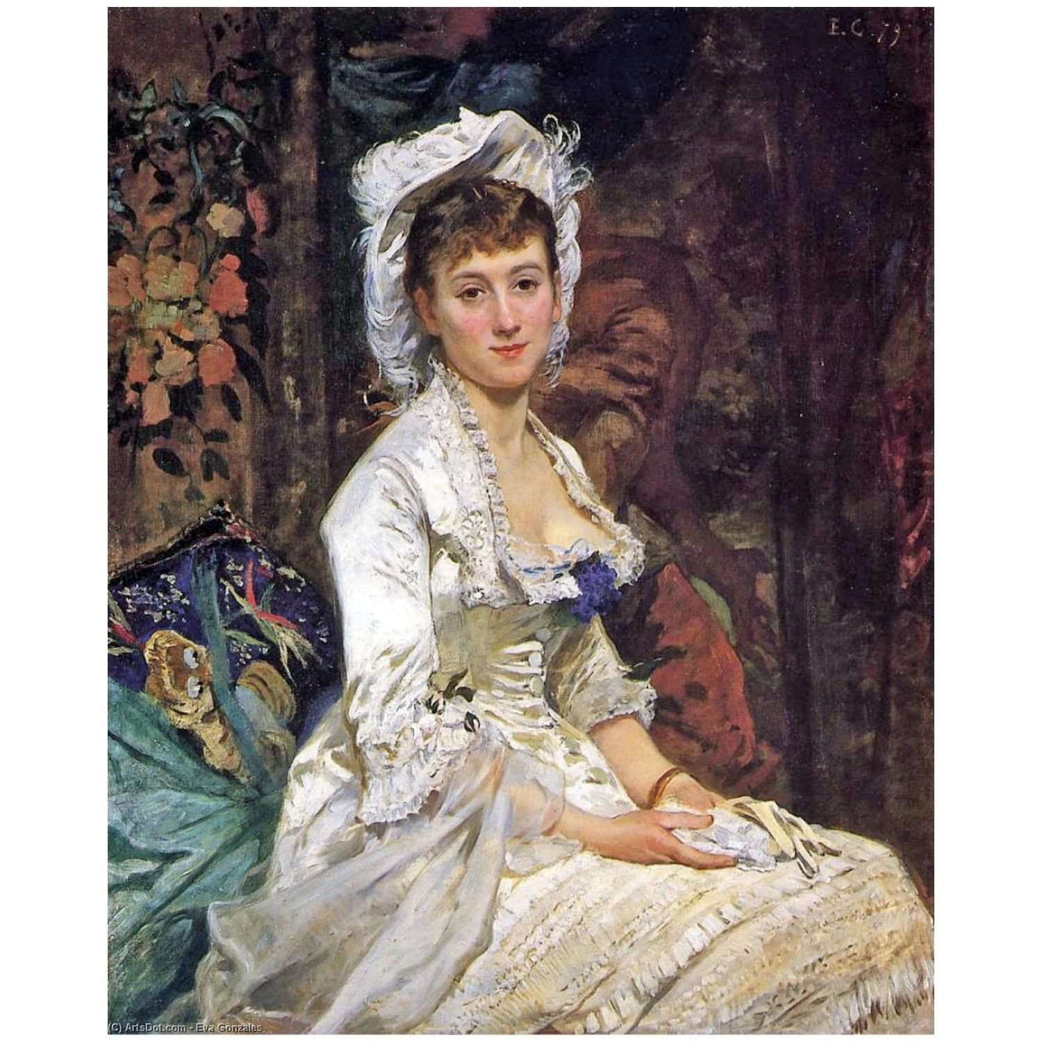  Eva Gonzales. Portrait de femme en Blanc. 1879. Collection priv?e