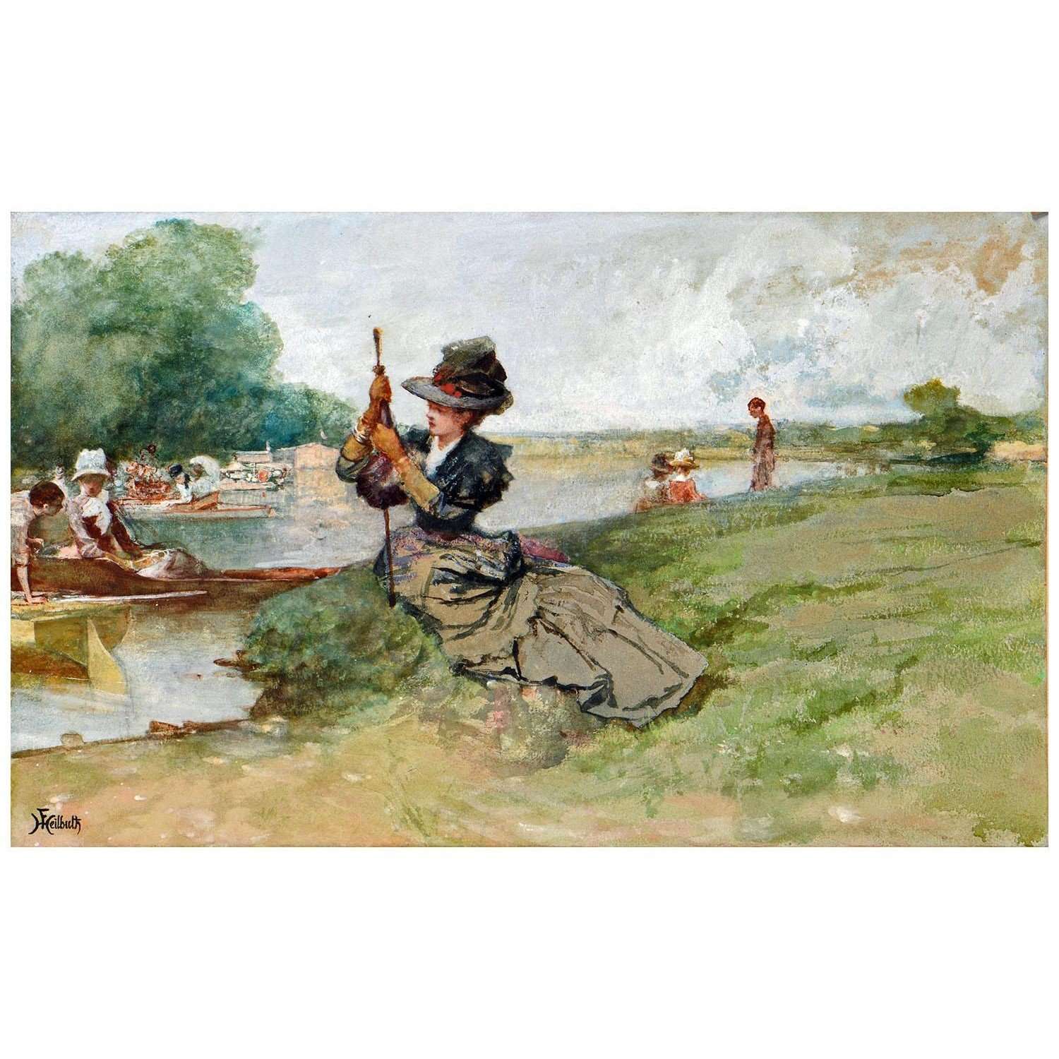  Ferdinand Heilbuth. Femme ?l?gante assise au bord de rivi?re. 1881. Musee dOrsay