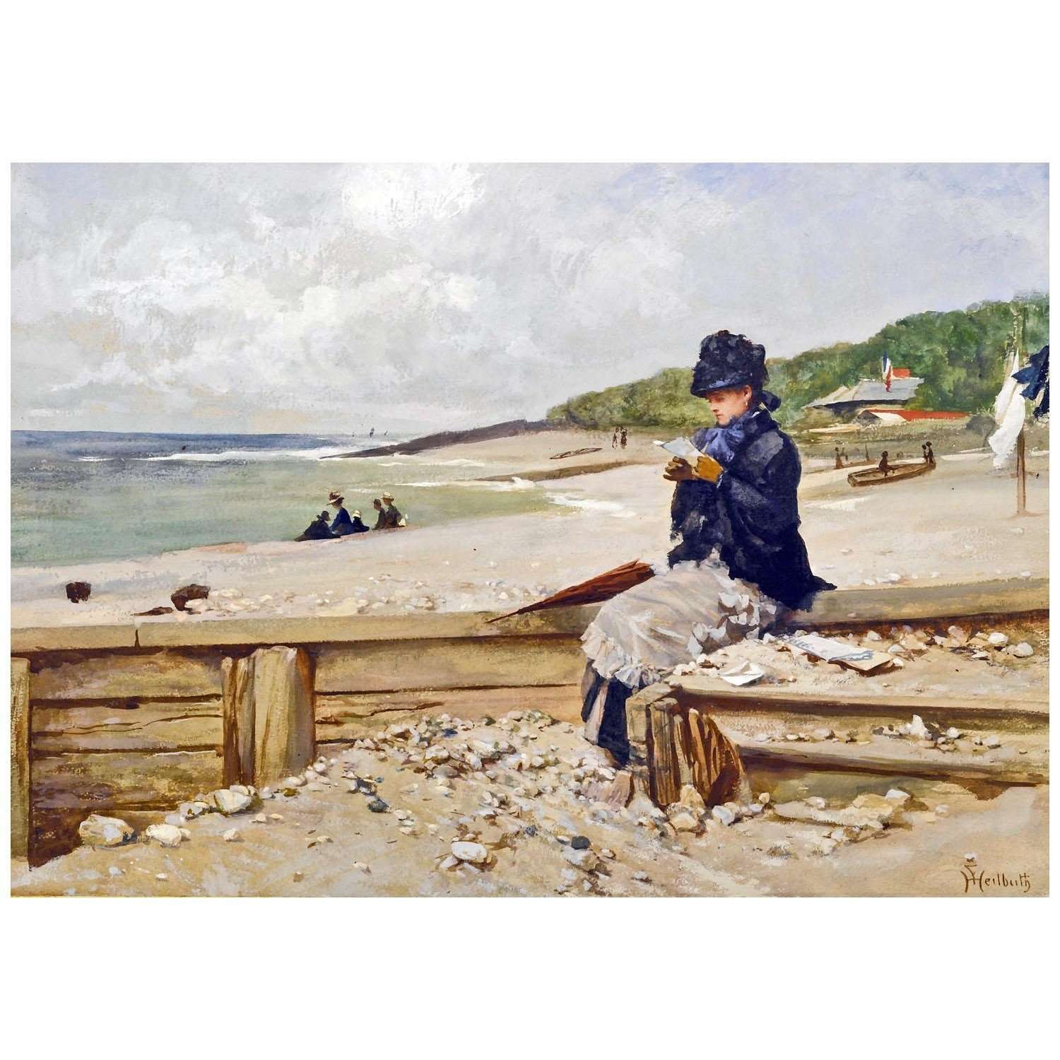  Ferdinand Heilbuth. Femme lisant au bord de la mer. 1882. Collection privee