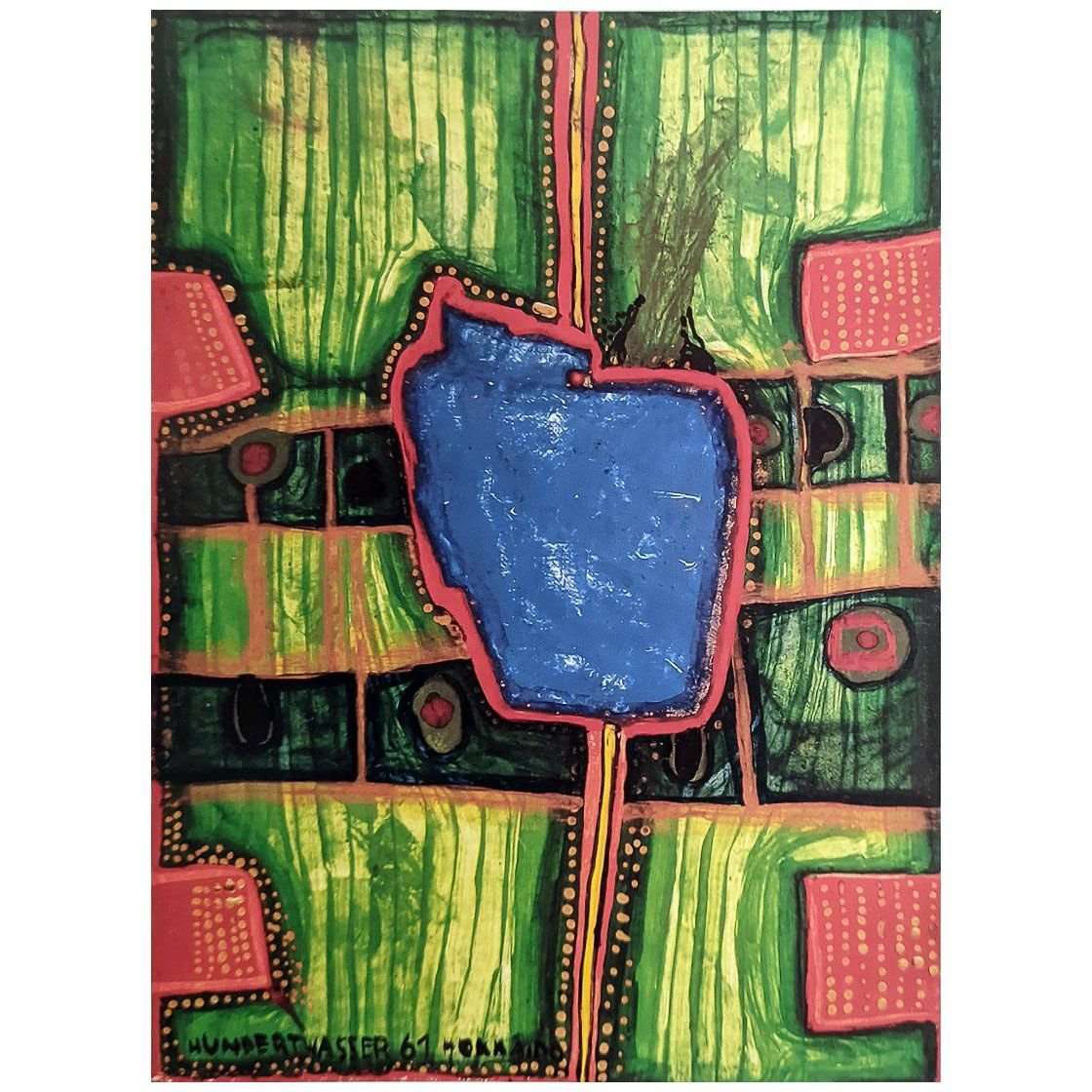  Friedensreich Hundertwasser. Grunes Feld, Blauer See. 1961