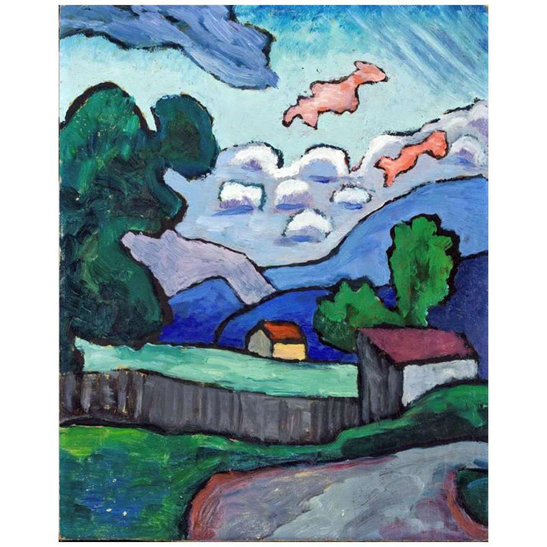  Gabriele Munter. Landscape with Two Red Clouds. 1947. Hamburger Kunsthalle