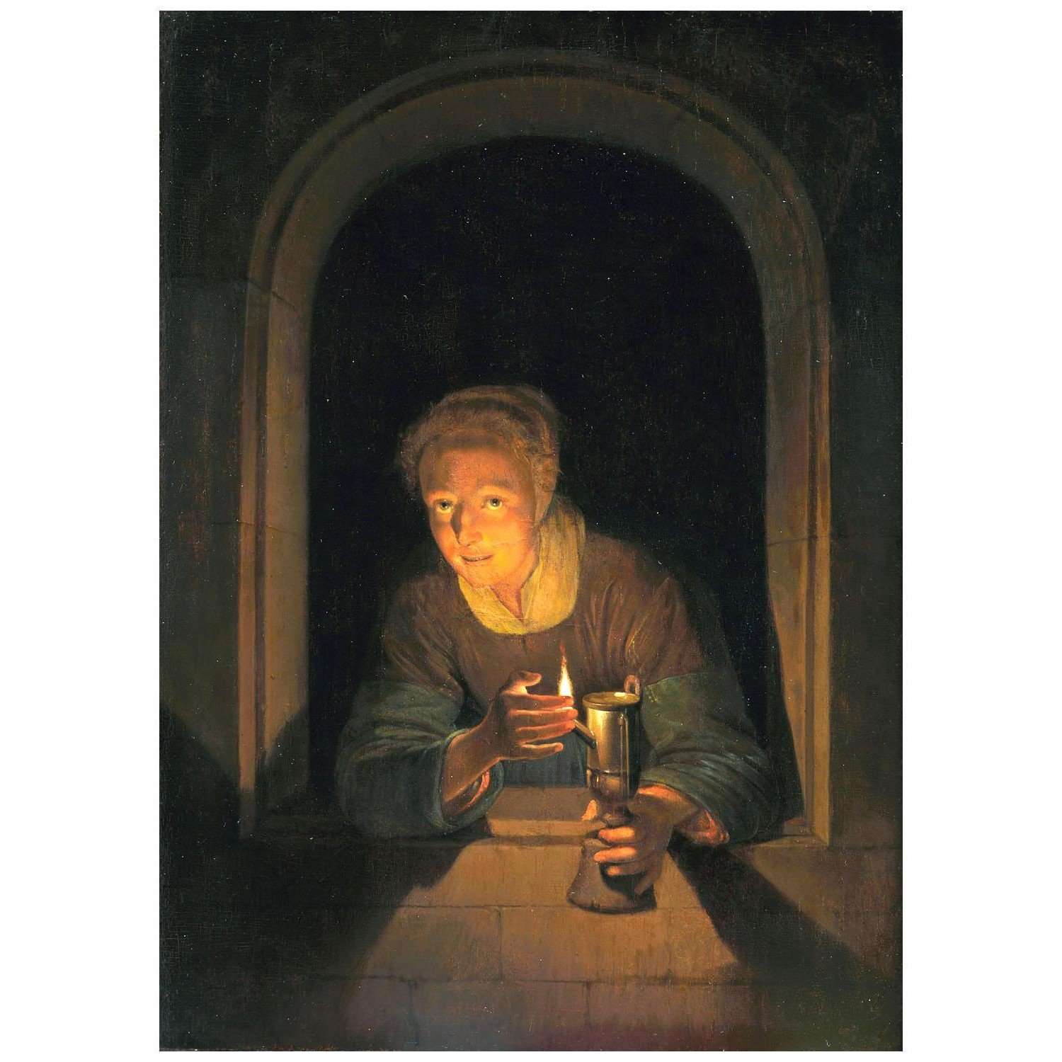  Gerrit Dou. Young Woman Holding a Lamp. 1670. Mauritshuis Den Haag