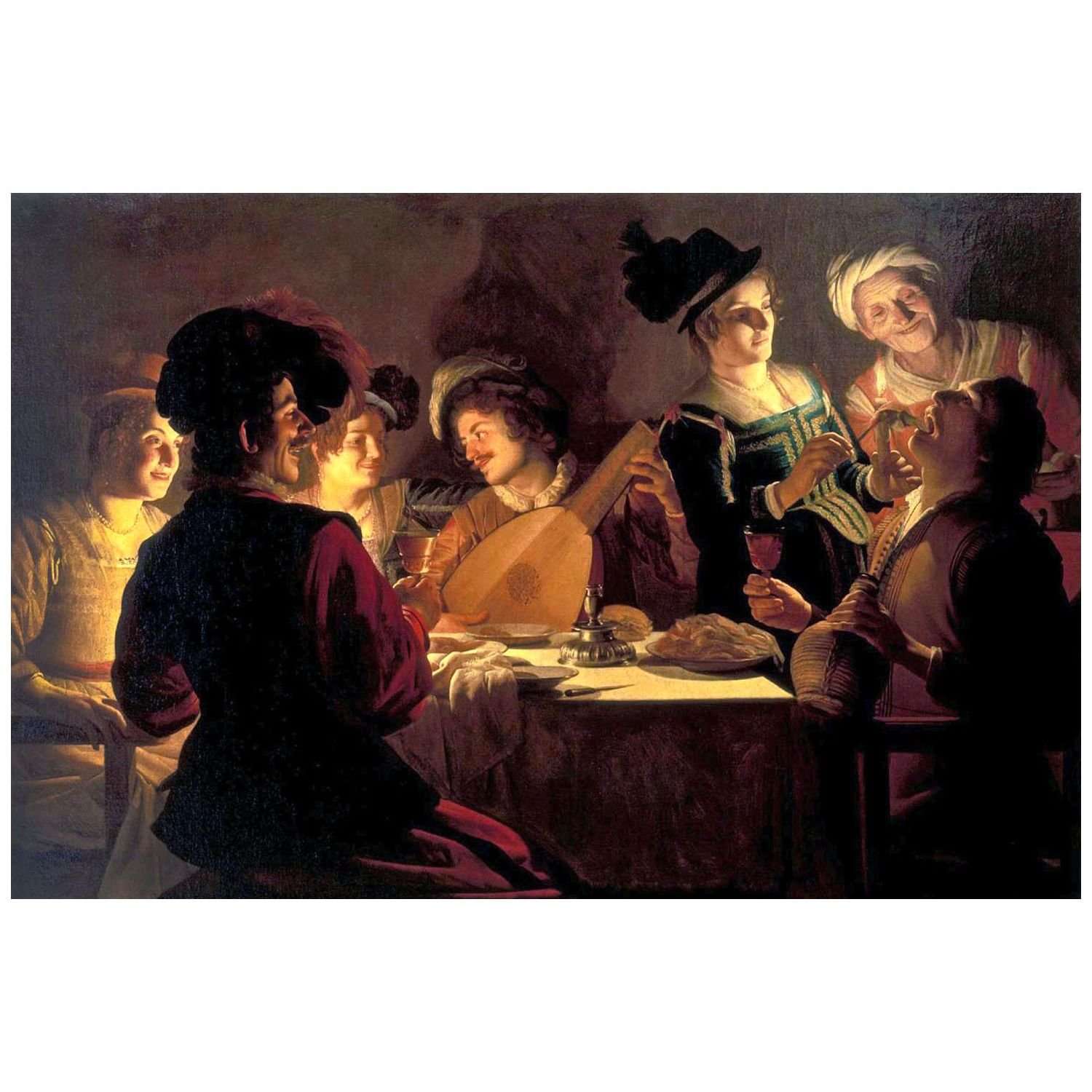  Gerrit van Honthorst. Supper with a Lute Player. 1619. Galleria degli Uffizi