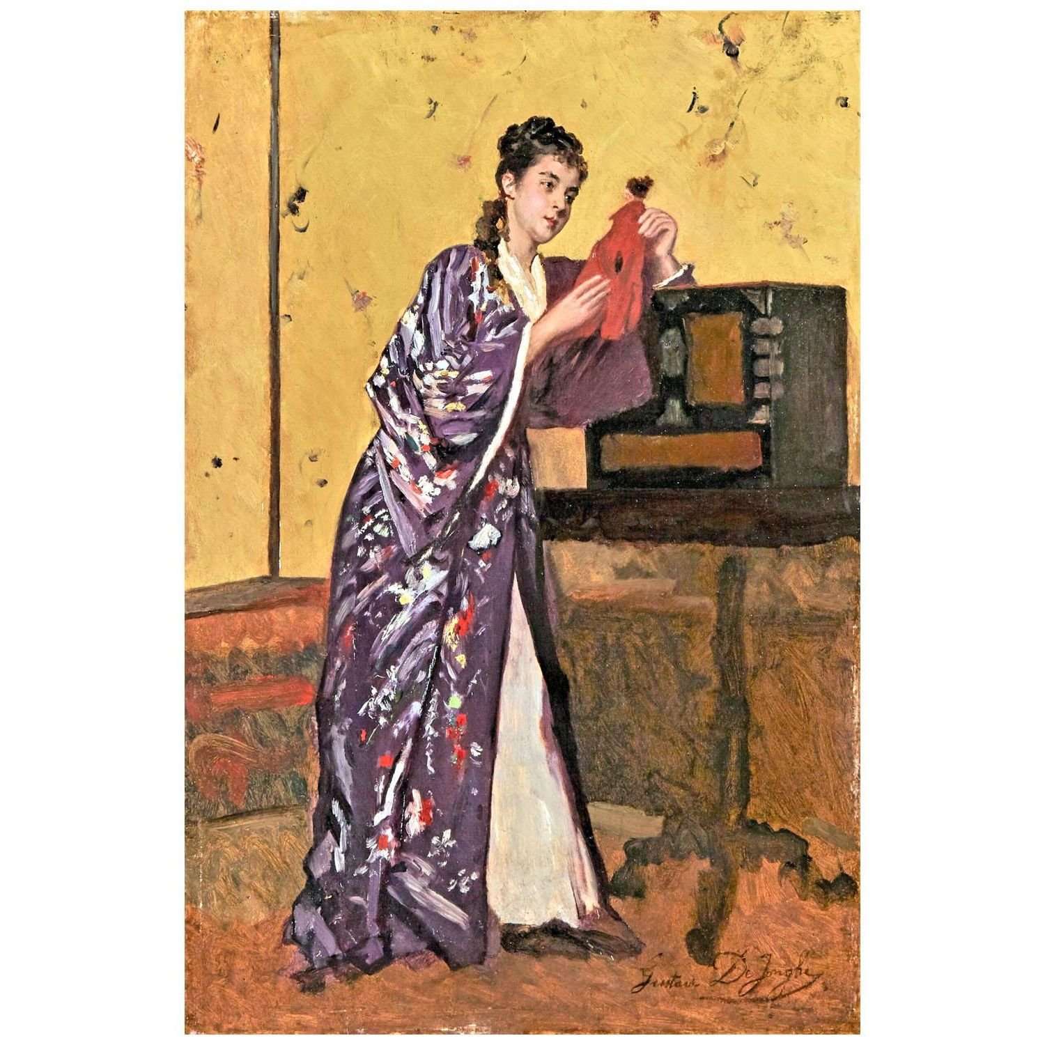   Gustave De Jonghe. La femme au Kimono. 1877. Gaerie Chastelain Ghent