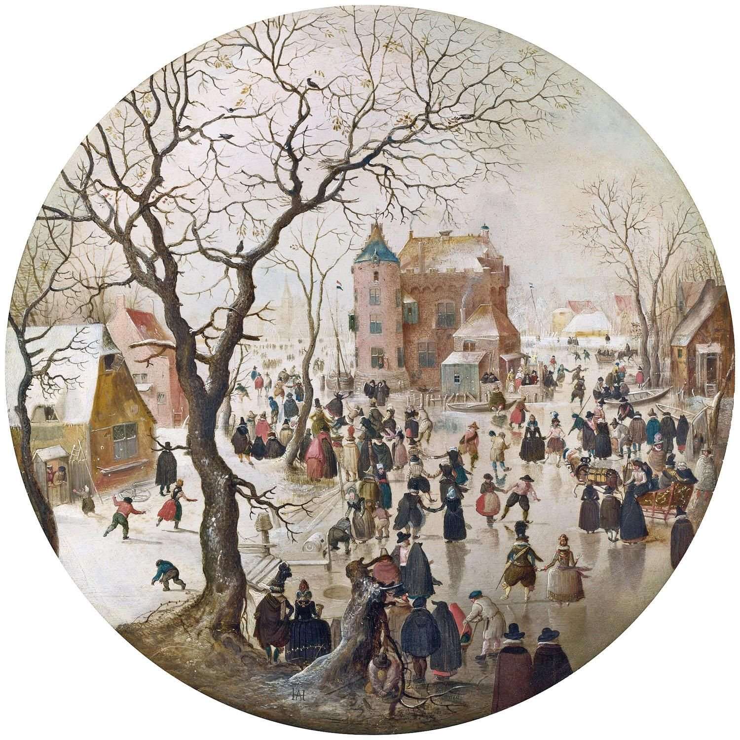  Hendrick Avercamp. A Winter Scene with Skaters near a Castle. 1608. National Gallery London