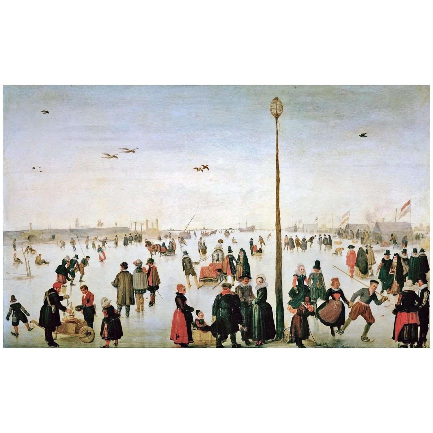 Hendrick Avercamp. Winter Landscape with a Frozen River. 1620. Guildhall Art Gallery London