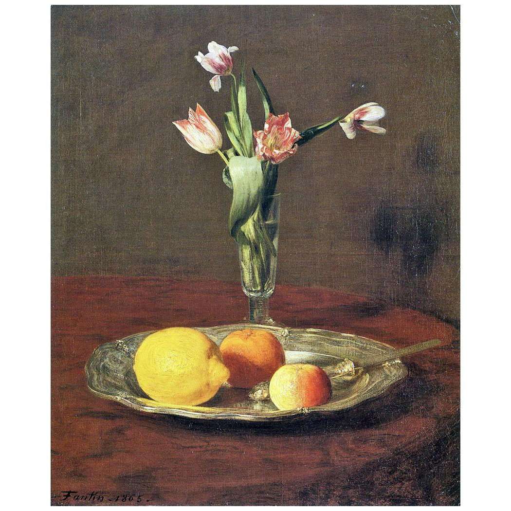  -Henri Fantin-Latour. Citron, pommes et tulips. 1865. Hermitage, St. Petersburg