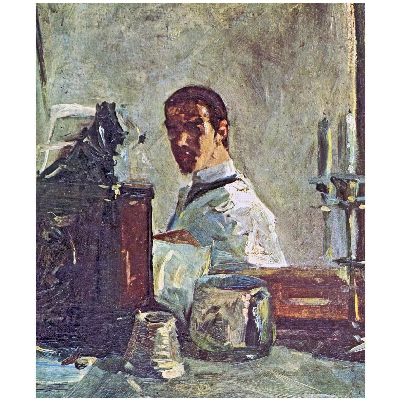  M   --Henri de Toulouse-Lautrec. Self-Portrait Front of the Mirror. 1883. Musee Toulouse-Lautrec
