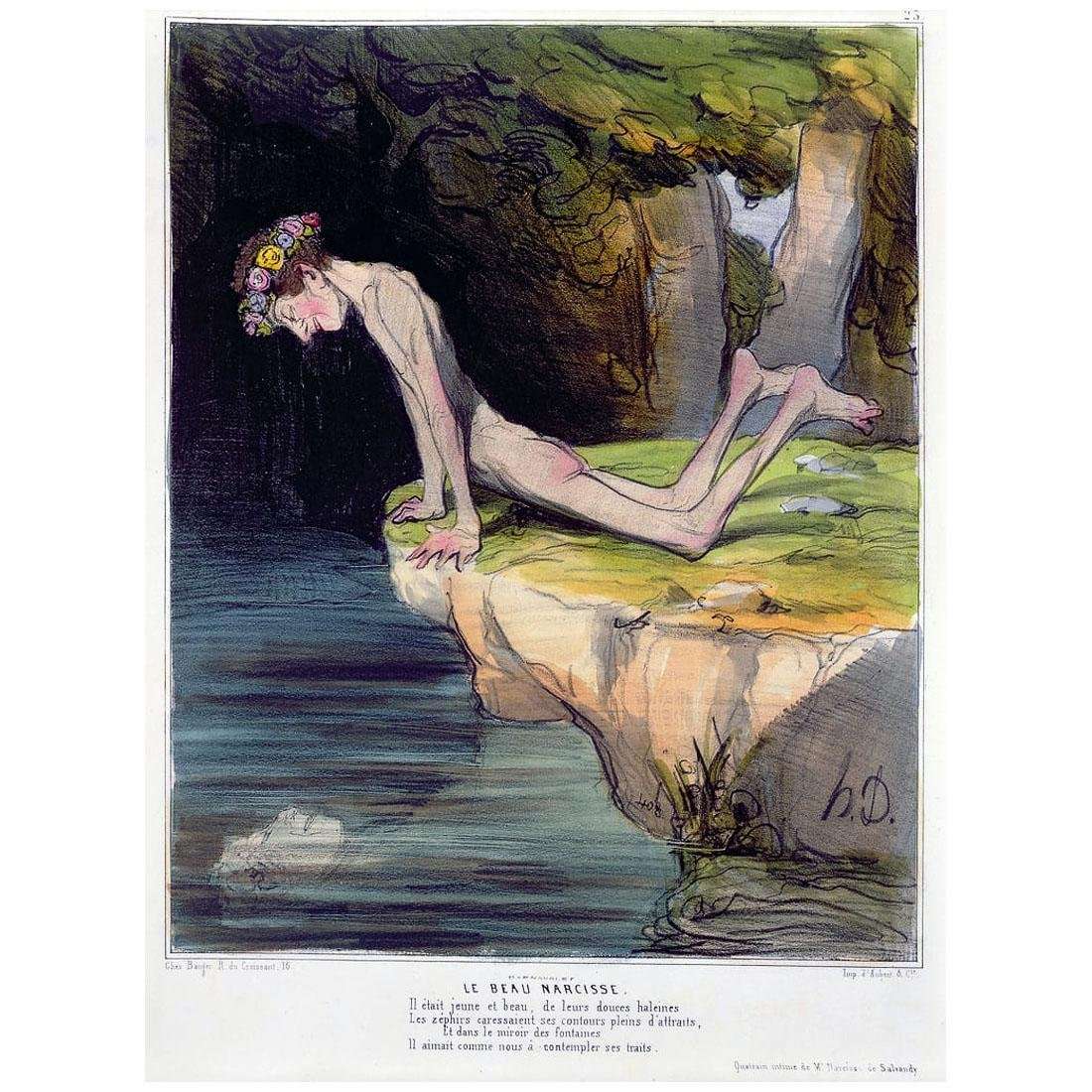 Honore Daumier. Le beau Narcisse. 1840-1850. Llithographie color?e