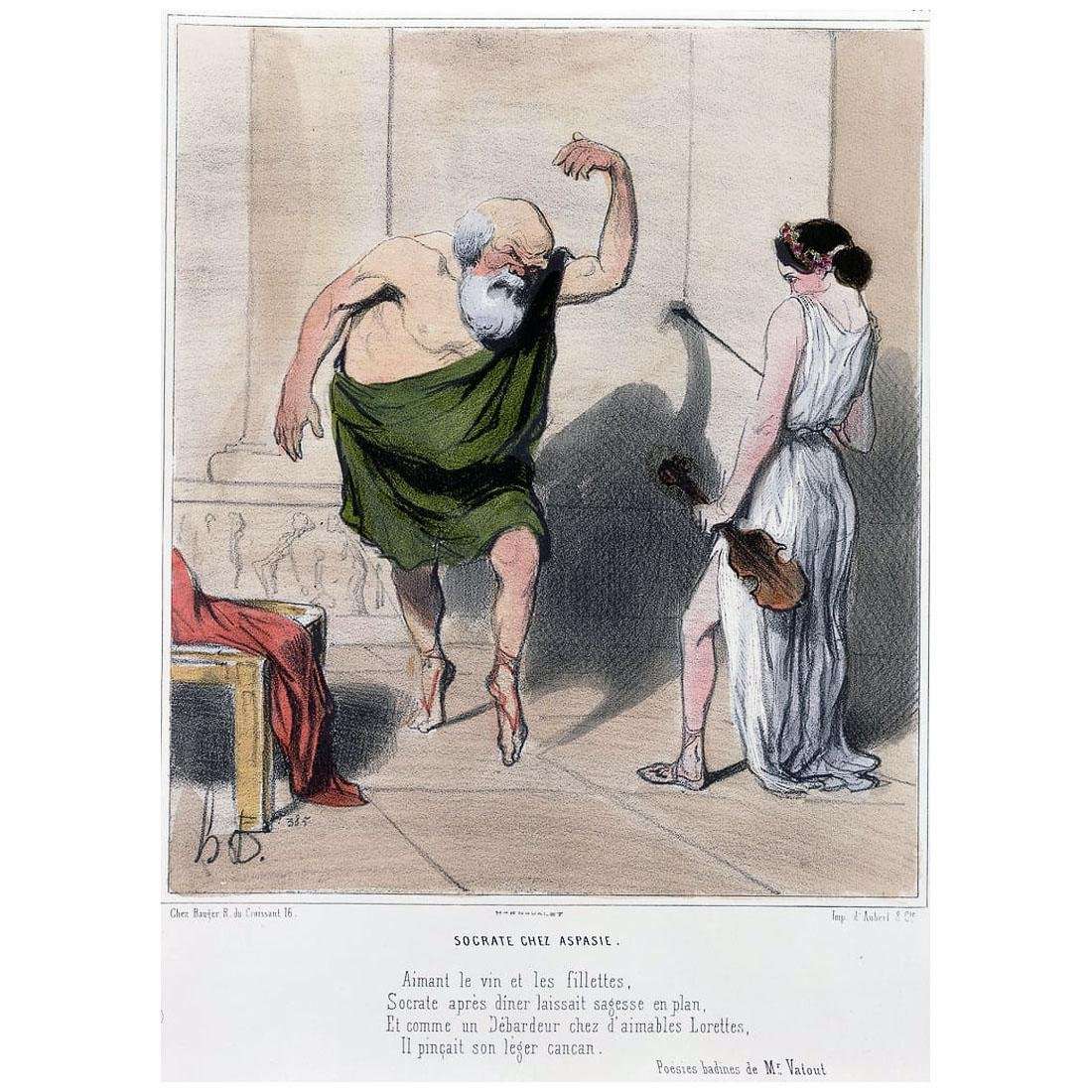  Honore Daumier. Socrate en visite ? Aspasie. 1860. Llithographie color?e