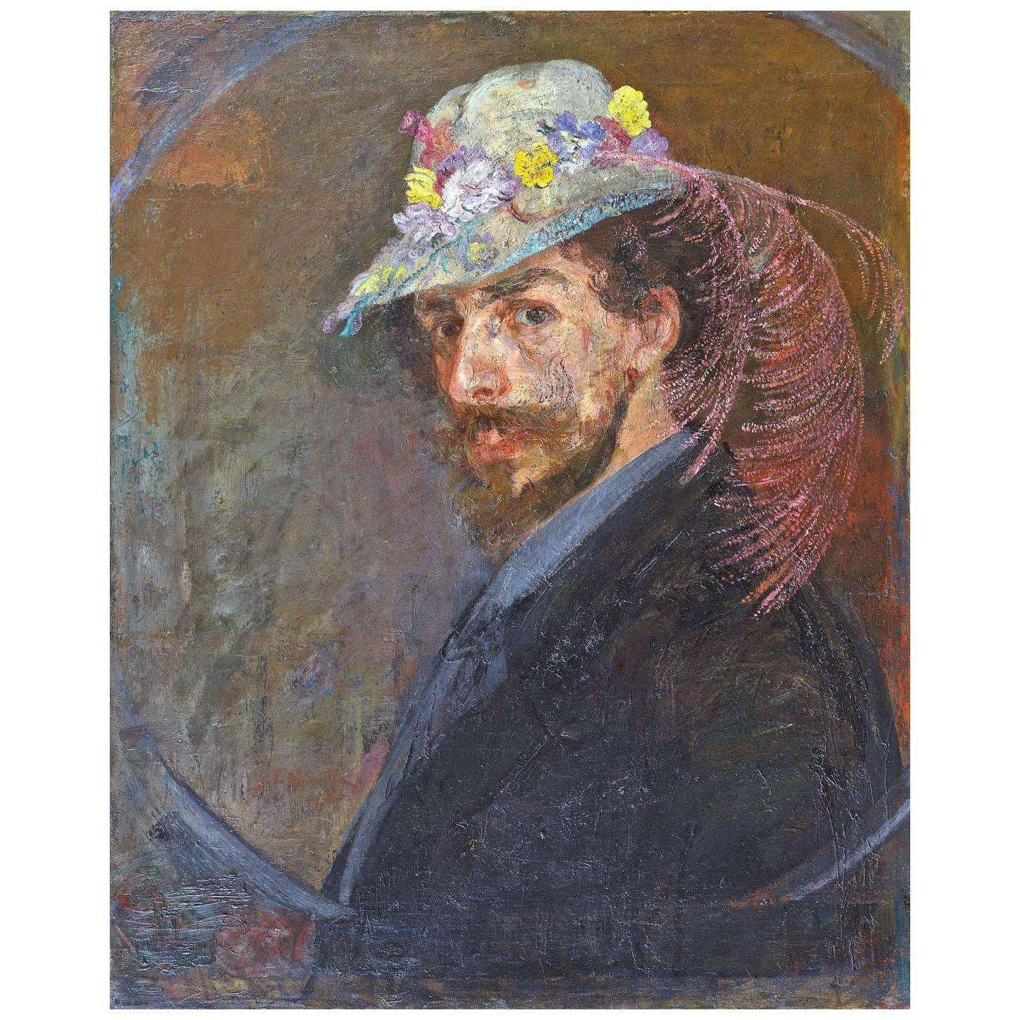  James Ensor. Self-portrait with Flower Hat. 1883. Mu.ZEE Oostende