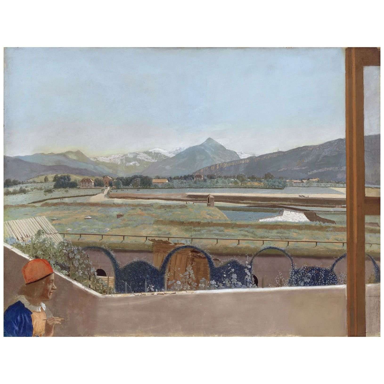   Jean-Etienne Liotard. Vue du Montblanc avec autoportrait. 1770. Rijksmuseum Amsterdam