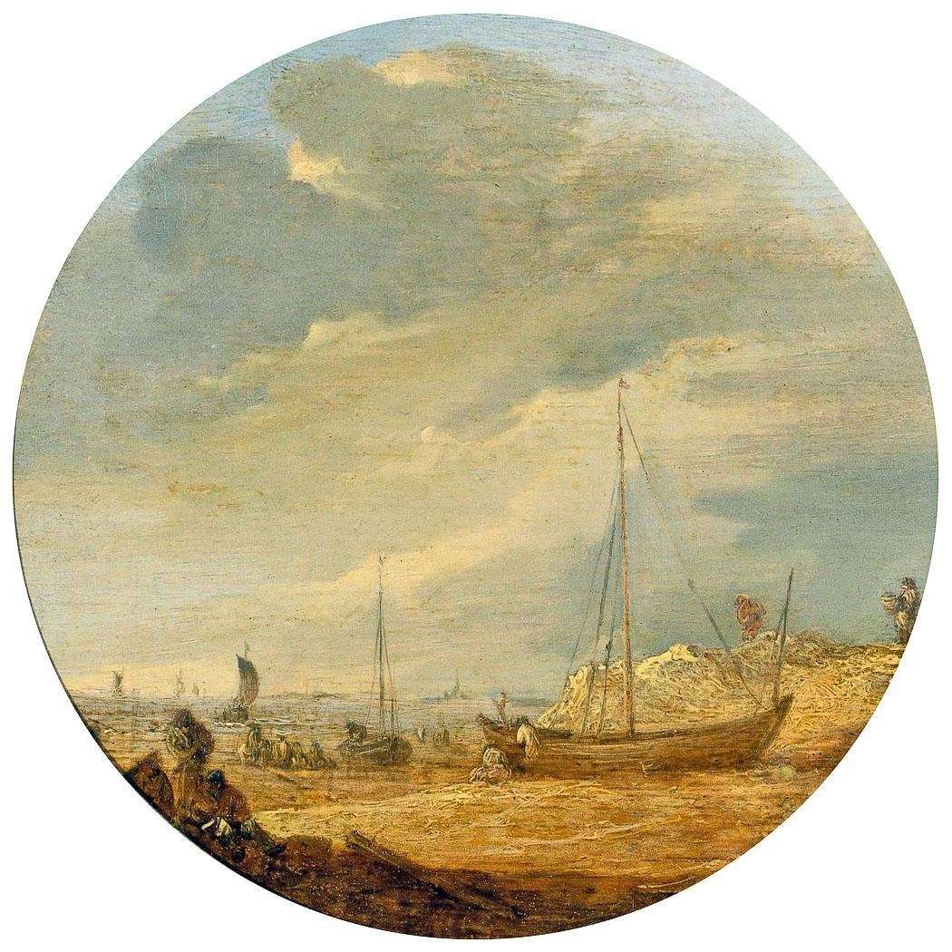   Jan van Goyen. Boats on the River bank. 1648. Hermitage, St-Petersburg