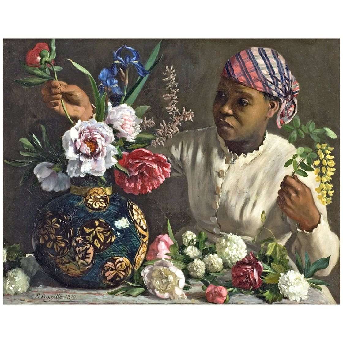  Frederic Bazille. Jeune femme aux pivoines. 1870. Musee Fabre, Montpellier