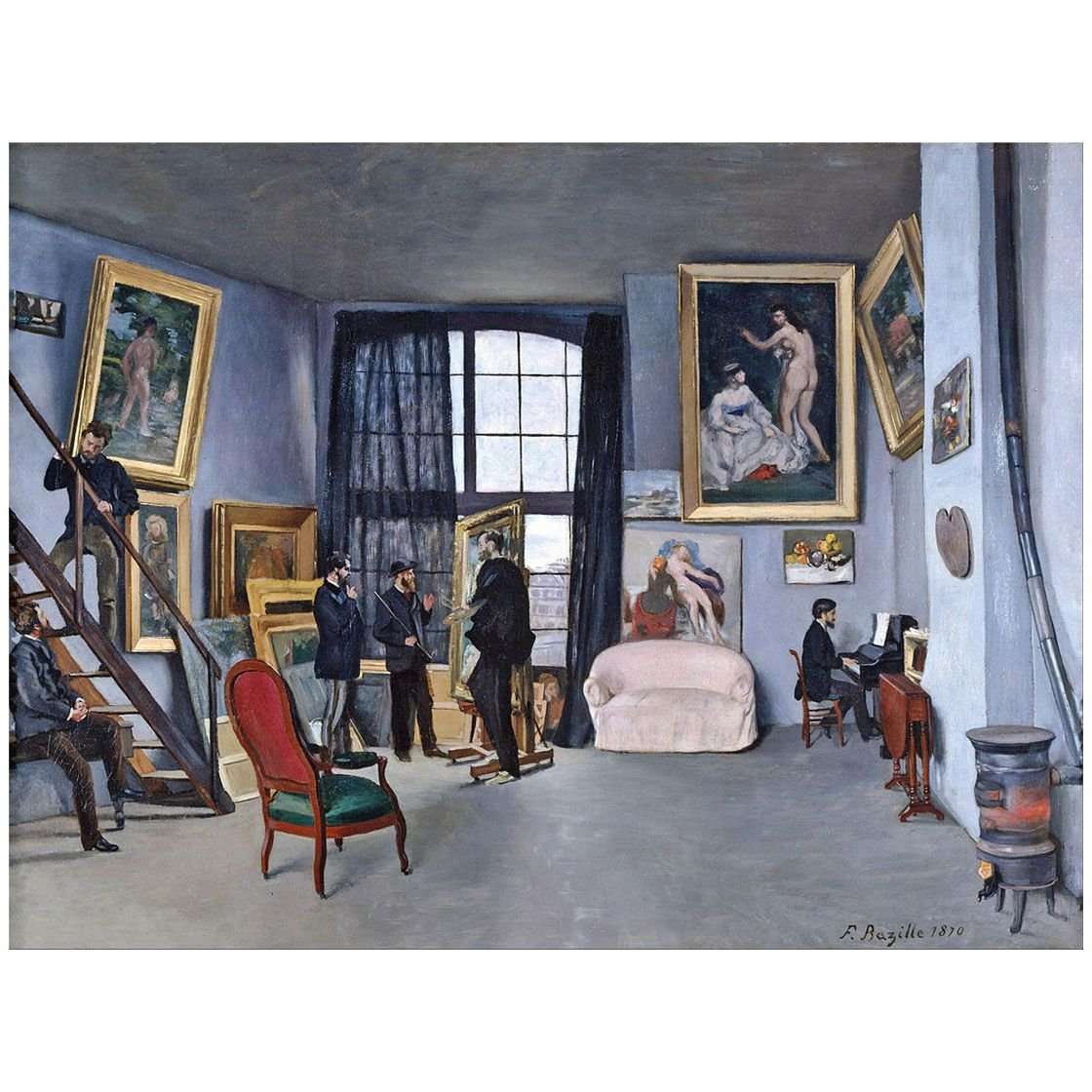   Frederic Bazille. Latelier de Bazille (Bazille, Manet, Monet, Renoir, Sisley, Zola). 1870. Musee dOrsay