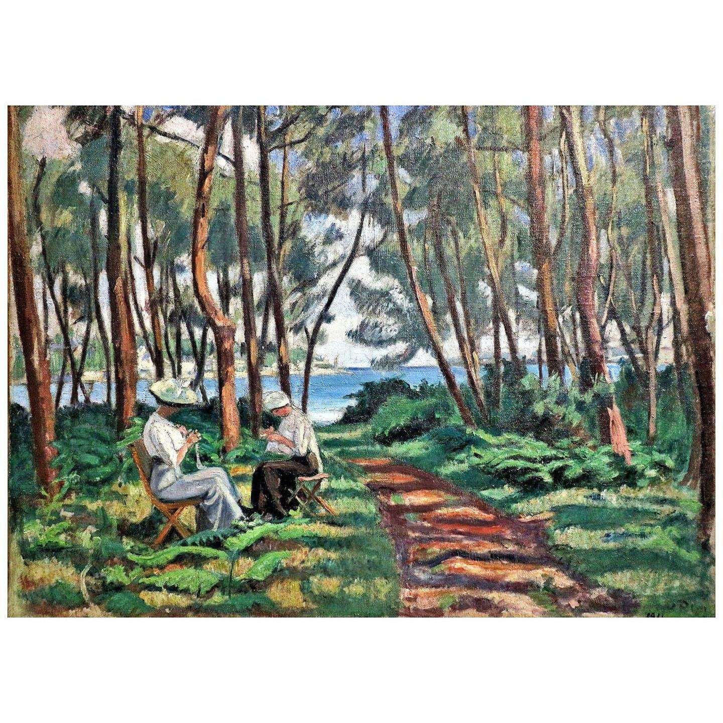  Jean Puy. Deux femmes cousant sous les arbres. 1911. Collection Privee
