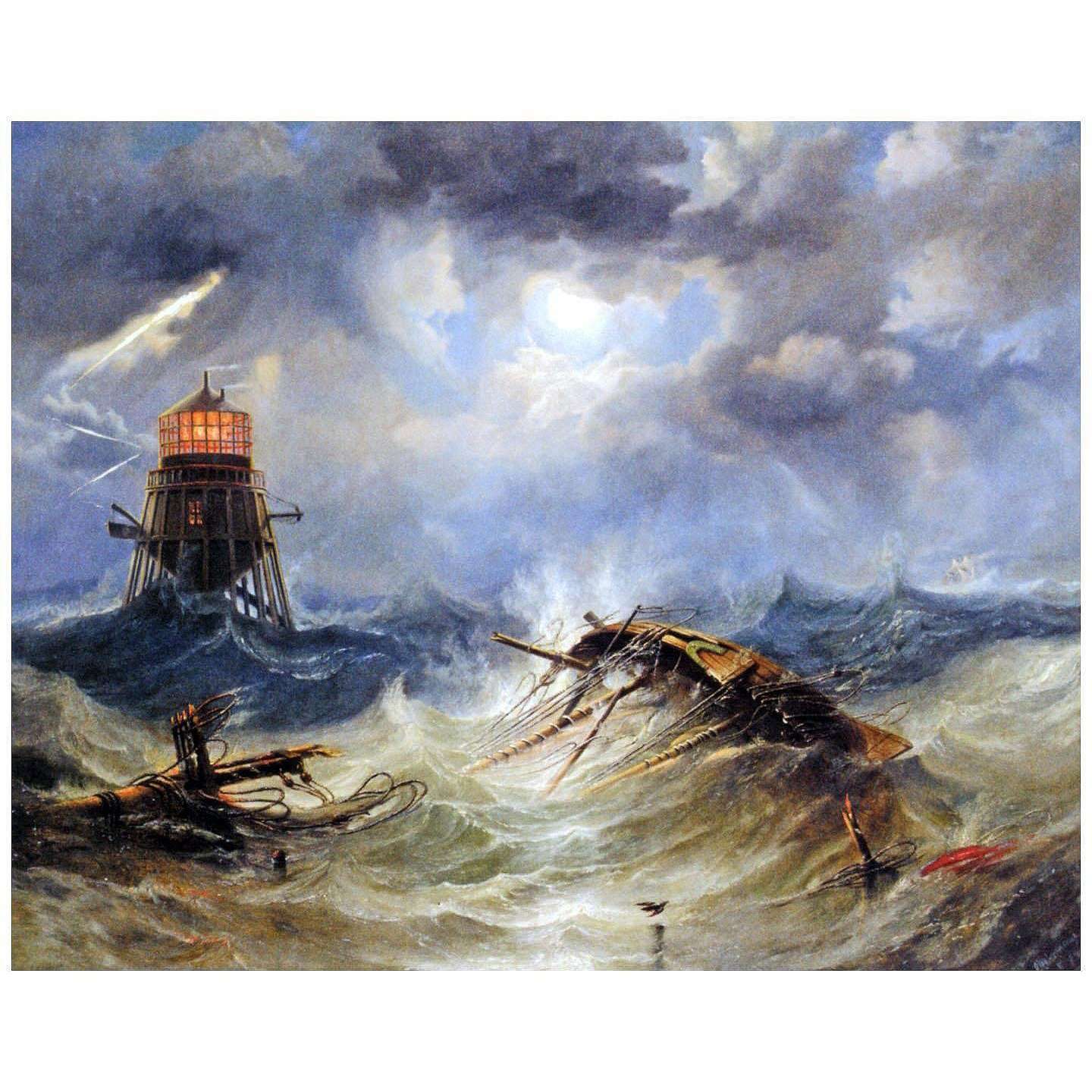   John Carmichael. The Irwin Lighthouse, Storm Raging. 1851. Private collection