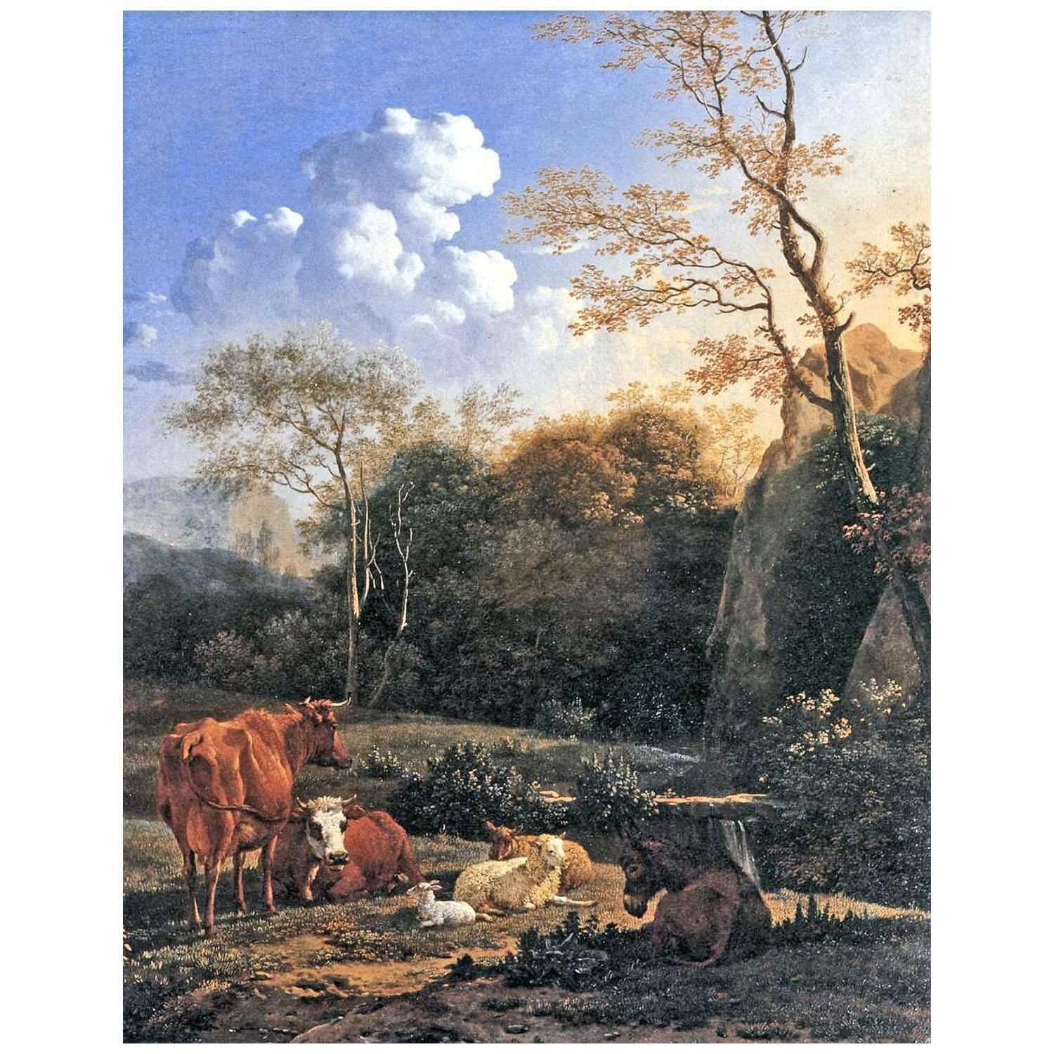  Karel Dujardin. Cows and Sheep at a Stream. 1656. Musee du Louvre