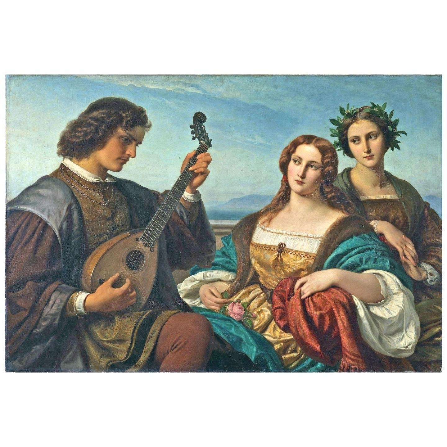   Karl Ferdinand Sohn. Minnes?nger und zwei lauschende Damen. 1849. NMKAD Oslo