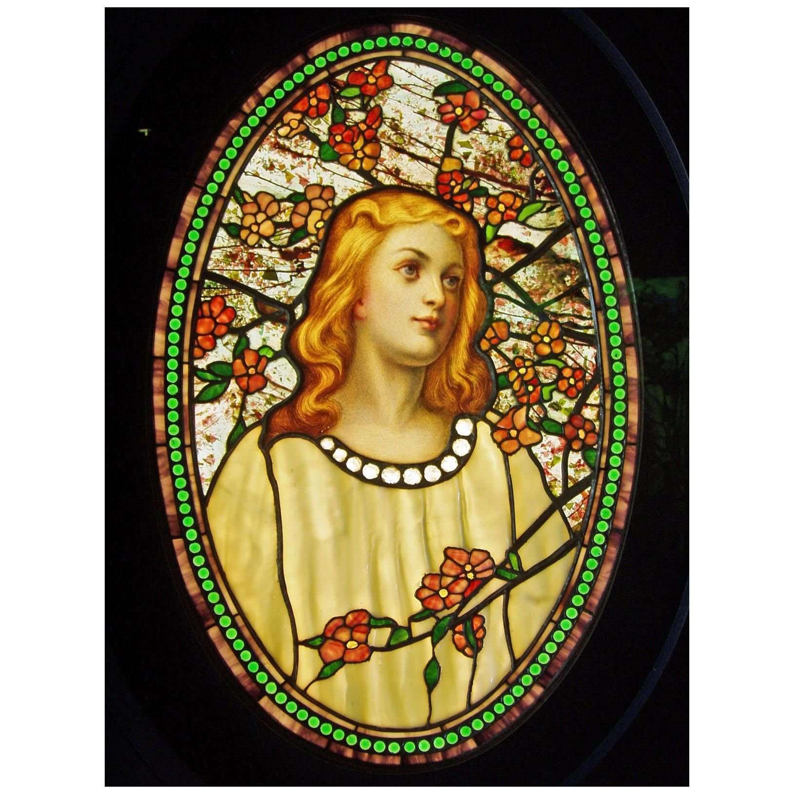   Louis Tiffany. Girl with Cherry Blossoms. 1890. Driehaus Gallery of Stained Glass Chicago