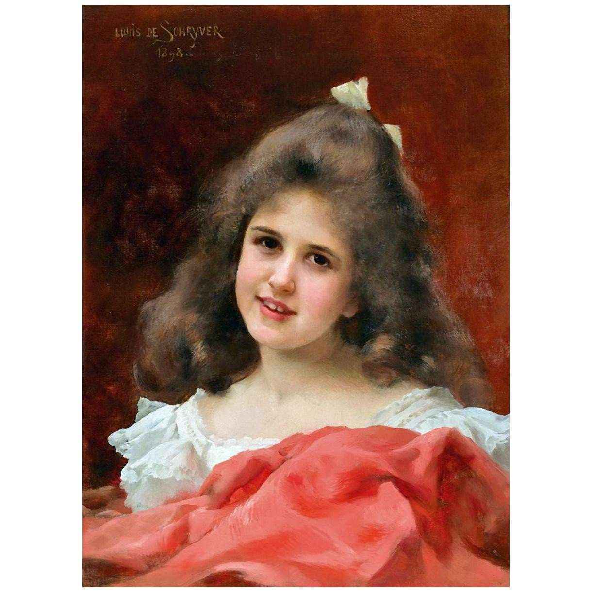  Louis Marie de Schryver. Portrait de jeune fille avec un manteau rouge. 1898